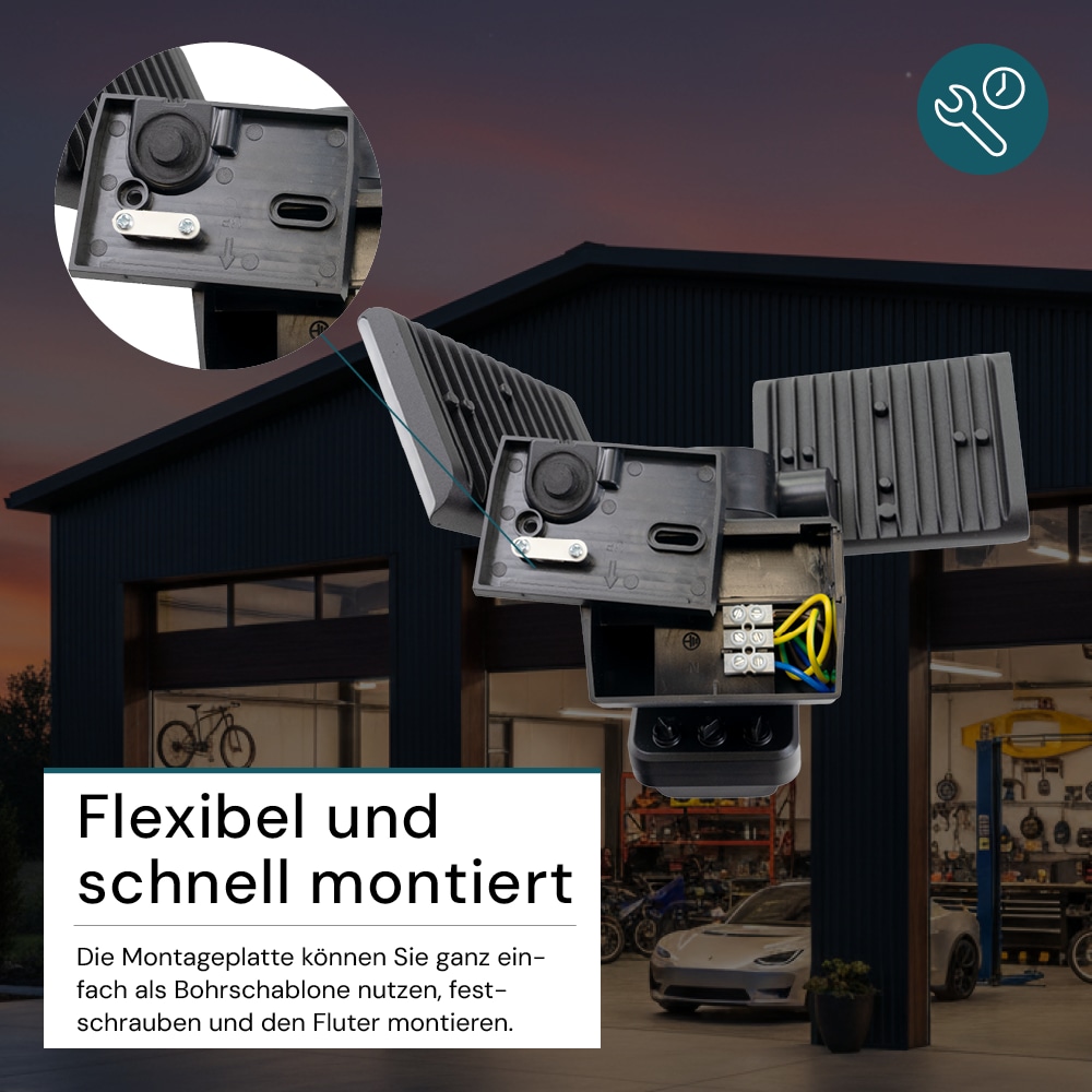 LUXULA LED-Fluter LX400192, mit BM, 2-köpfig, 2x 15 W, 3200 lm, 4000 K