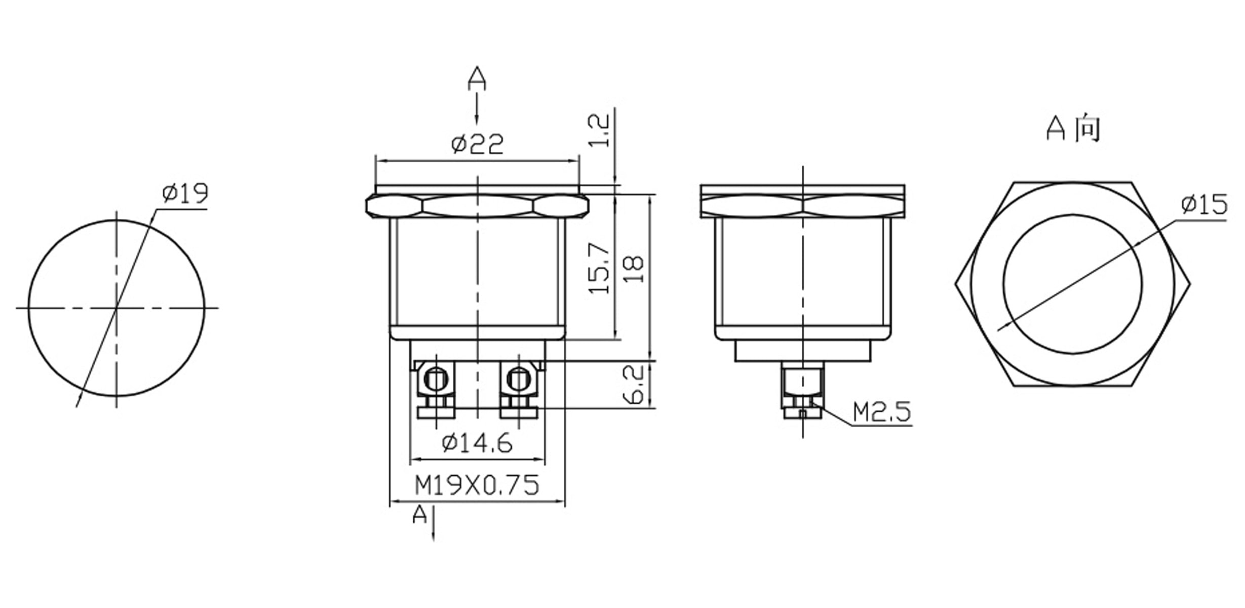 Drucktaster PBS-28B-2, Schließer Drucktaster PBS-28B-2, Schließer