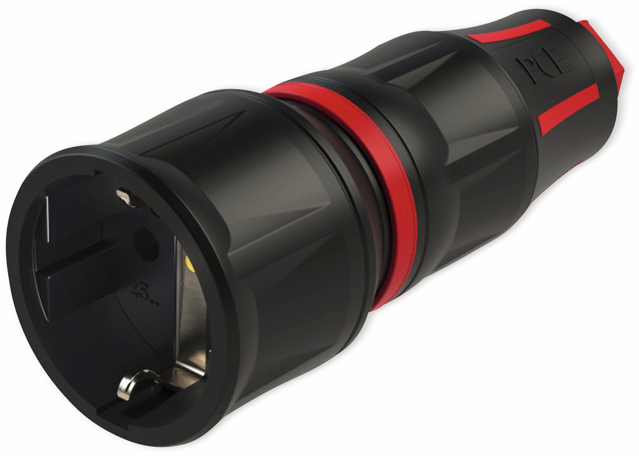 PCE Schutzkontaktkupplung TopTaurus2, schwarz/rot, mit LED PCE Schutzkontaktkupplung TopTaurus2, schwarz/rot, mit LED