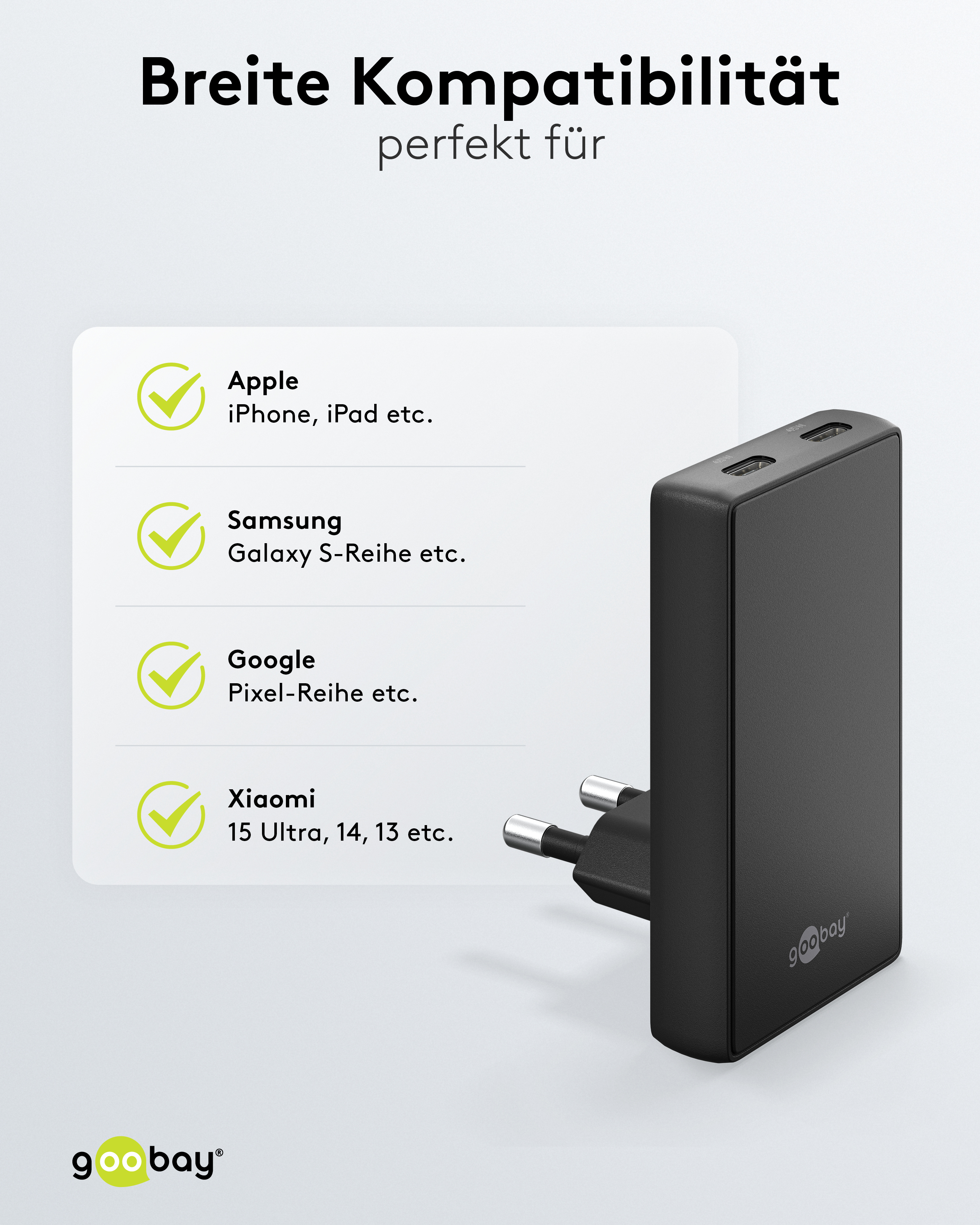 GOOBAY Dual-Schnelladegeräte, 45W, 2x USB-C, 90° abgewickelt, flach, schwarz GOOBAY Dual-Schnelladegeräte, 45W, 2x USB-C, 90° abgewickelt, flach, schwarz