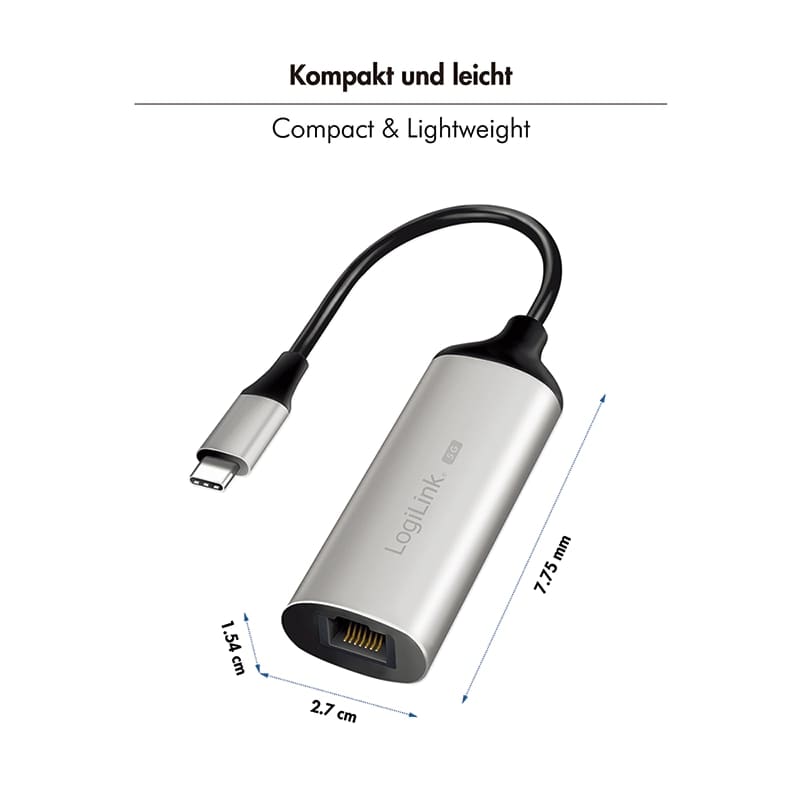 LOGILINK USB-Netzwerkadapter UA0456 USB 3.2, USB-C/M zu RJ45/F LOGILINK USB-Adapter UA0456 USB 3.2, USB-C auf 5G