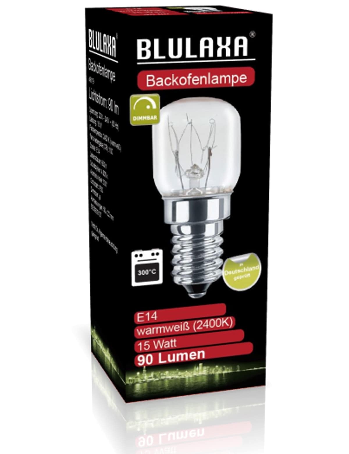 BLULAXA AGL Backofenlampe T22, E14, 15 W, 300°C, 90 lm, 2400K, 22x48 mm BLULAXA AGL Backofenlampe T22, E14, 15 W, 300°C, 90 lm, 2400K, 22x48 mm