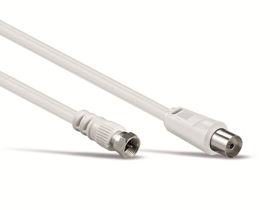 GOOBAY SAT-Antennenanschlusskabel F-Stecker/Koaxkupplung, weiß, 5 m GOOBAY SAT-Antennenanschlusskabel F-Stecker/Koaxkupplung, weiß, 5 m