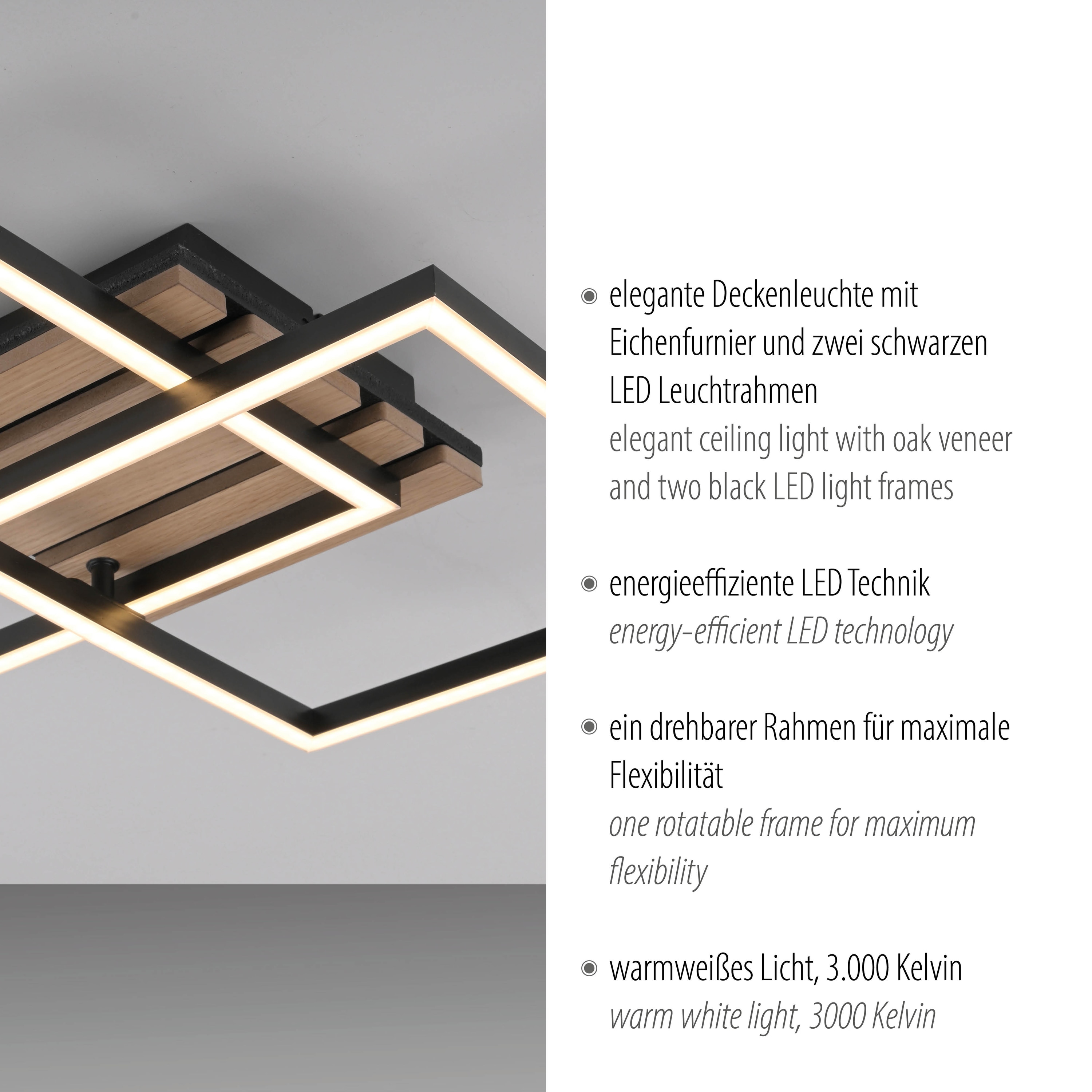 JUST LIGHT LED-Deckenleuchte 14053-79, 15W, 3000K, 2200lm, warmweiß, IP20, Holz/schwarz JUST LIGHT LED-Deckenleuchte 14053-79, 15W, 3000K, 2200lm, warmweiß, IP20, Holz/schwarz