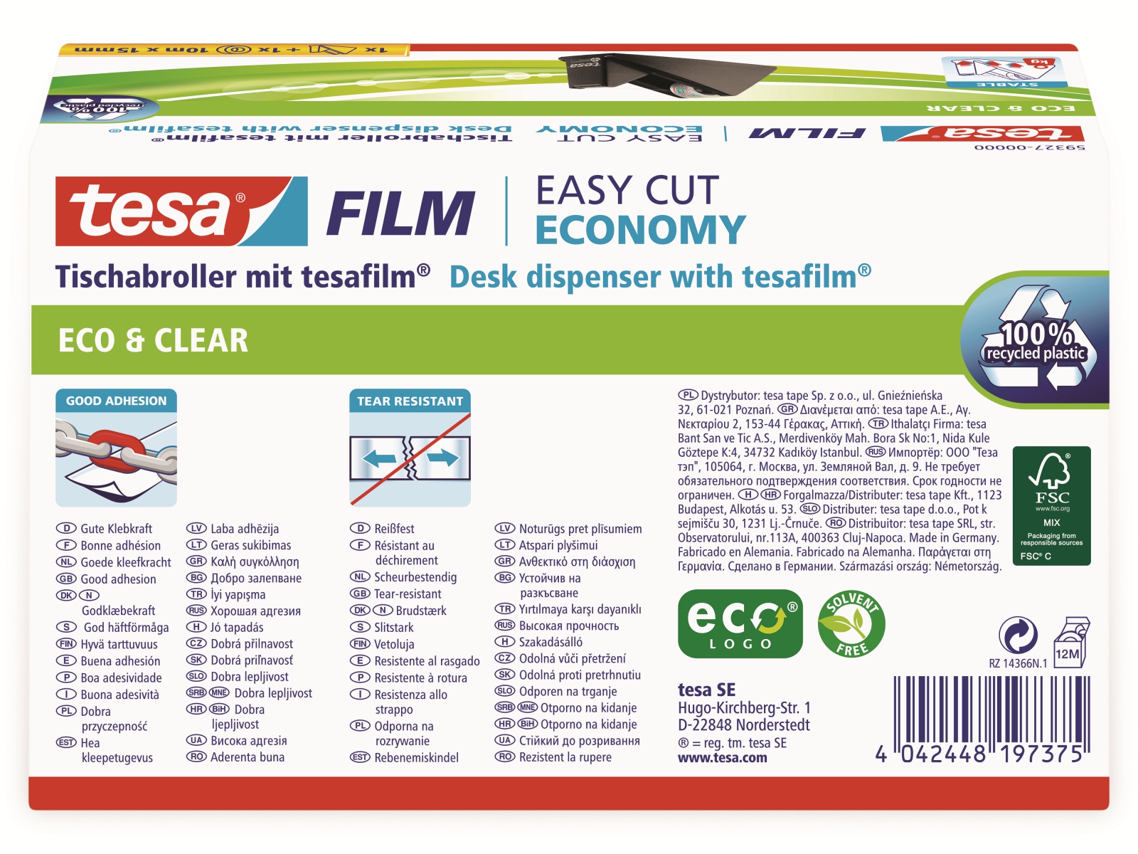 TESA film® Sparpack Abroller + film® eco&clear, 1 Rolle 10m:15mm, 59327-00000-02 TESA film® Sparpack Abroller + film® eco&clear, 1 Rolle 10m:15mm, 59327-00000-02