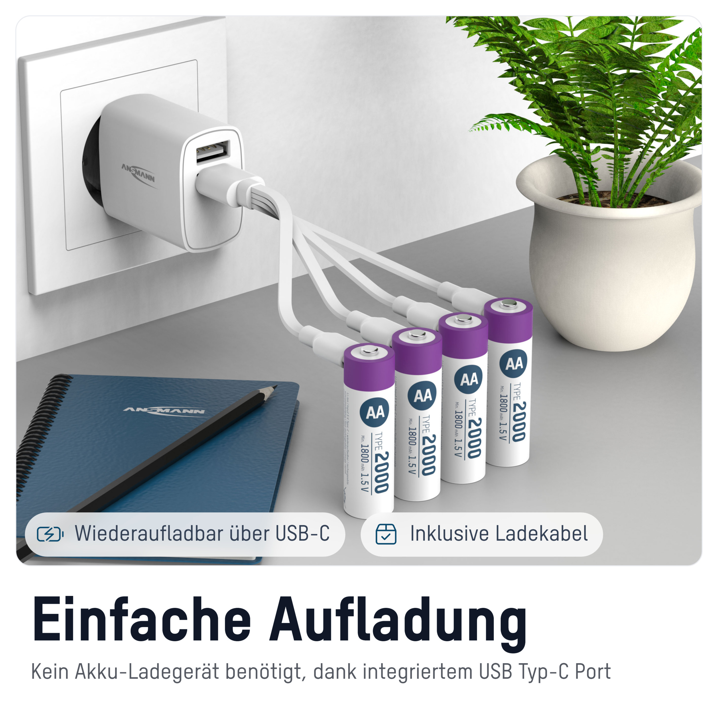 ANSMANN Li-Ion Mignon-Akku, AA, Typ 2000 (min. 1800mAh), 4 Stück ANSMANN Li-Ion Mignon-Akku, AA, Typ 2000 (min. 1800mAh), 4 Stück