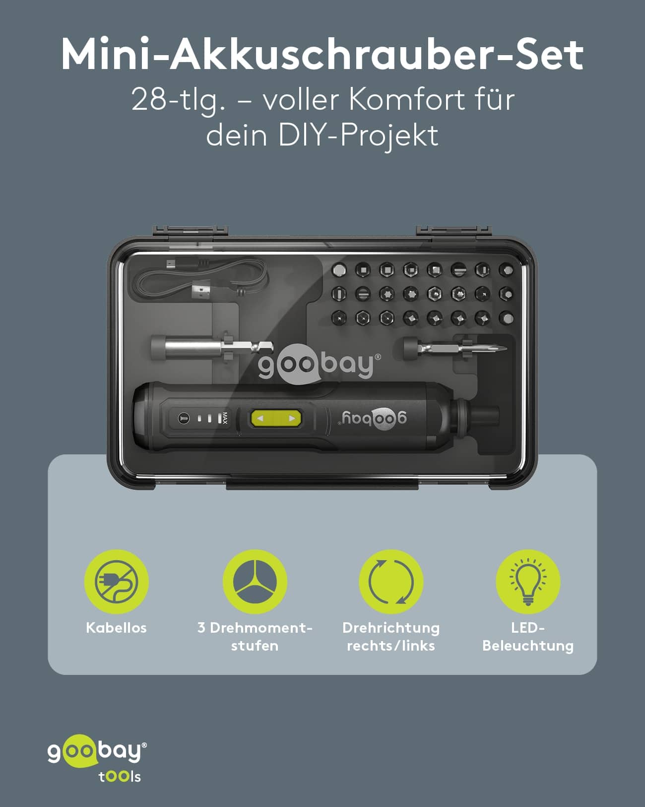 GOOBAY TOOLS Mini-Akkuschrauber-Set, 77816, 28-teilig GOOBAY TOOLS Mini-Akkuschrauber-Set, 77816, 28-teilig