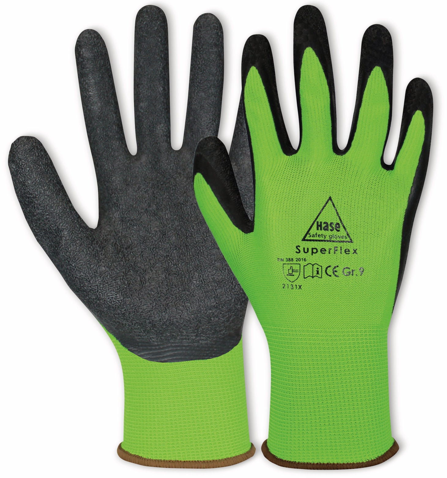 HASE SAFETY GLOVES Latex-Arbeitshandschuhe Superflex, EN 388, EN 420, Größe 8, grün/schwarz HASE SAFETY GLOVES Latex-Arbeitshandschuhe Superflex, EN 388, EN 420, Größe 8, grün/schwarz