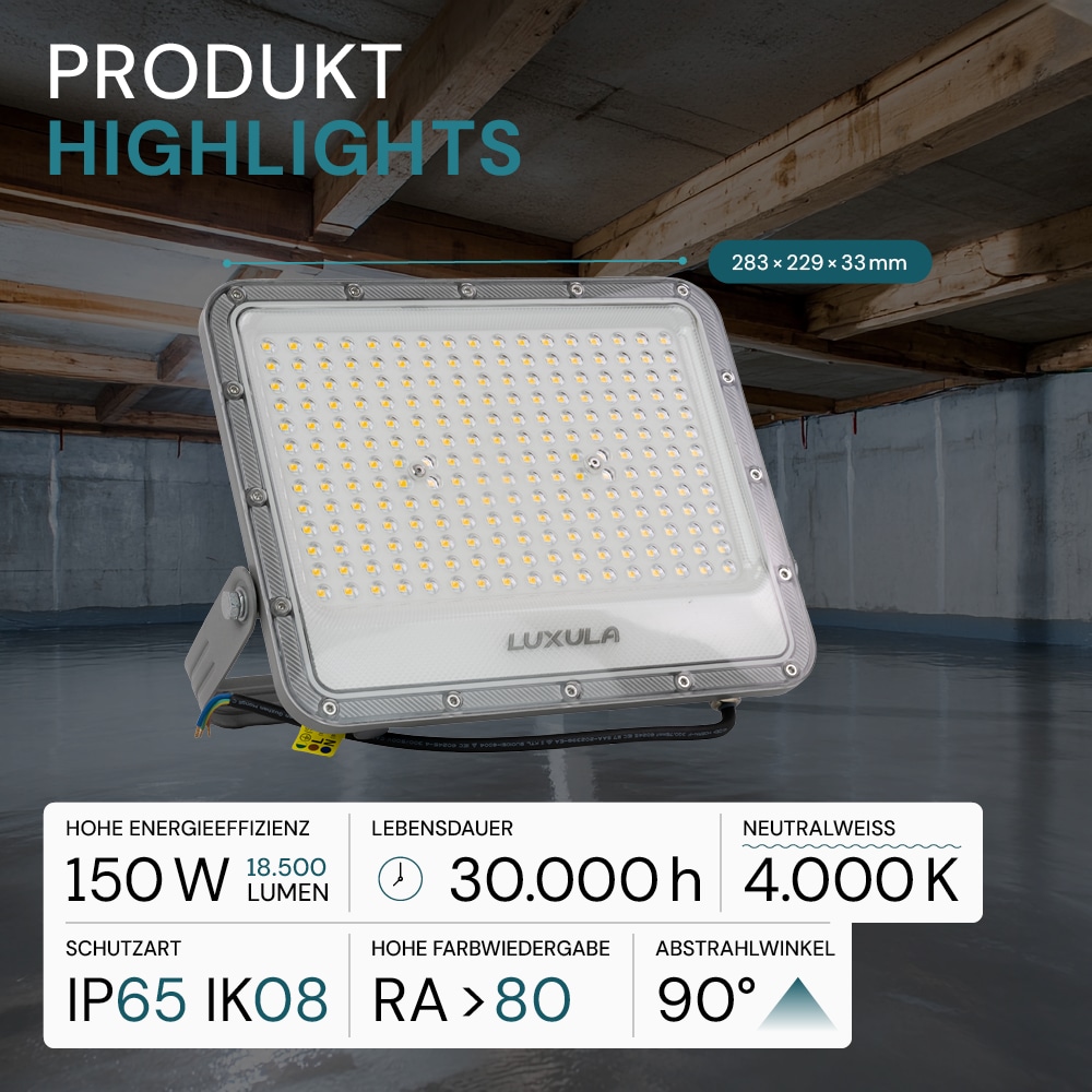 LUXULA LED-Fluter, EEK: E, 150W, 18500lm, 4000K, IP65, grau