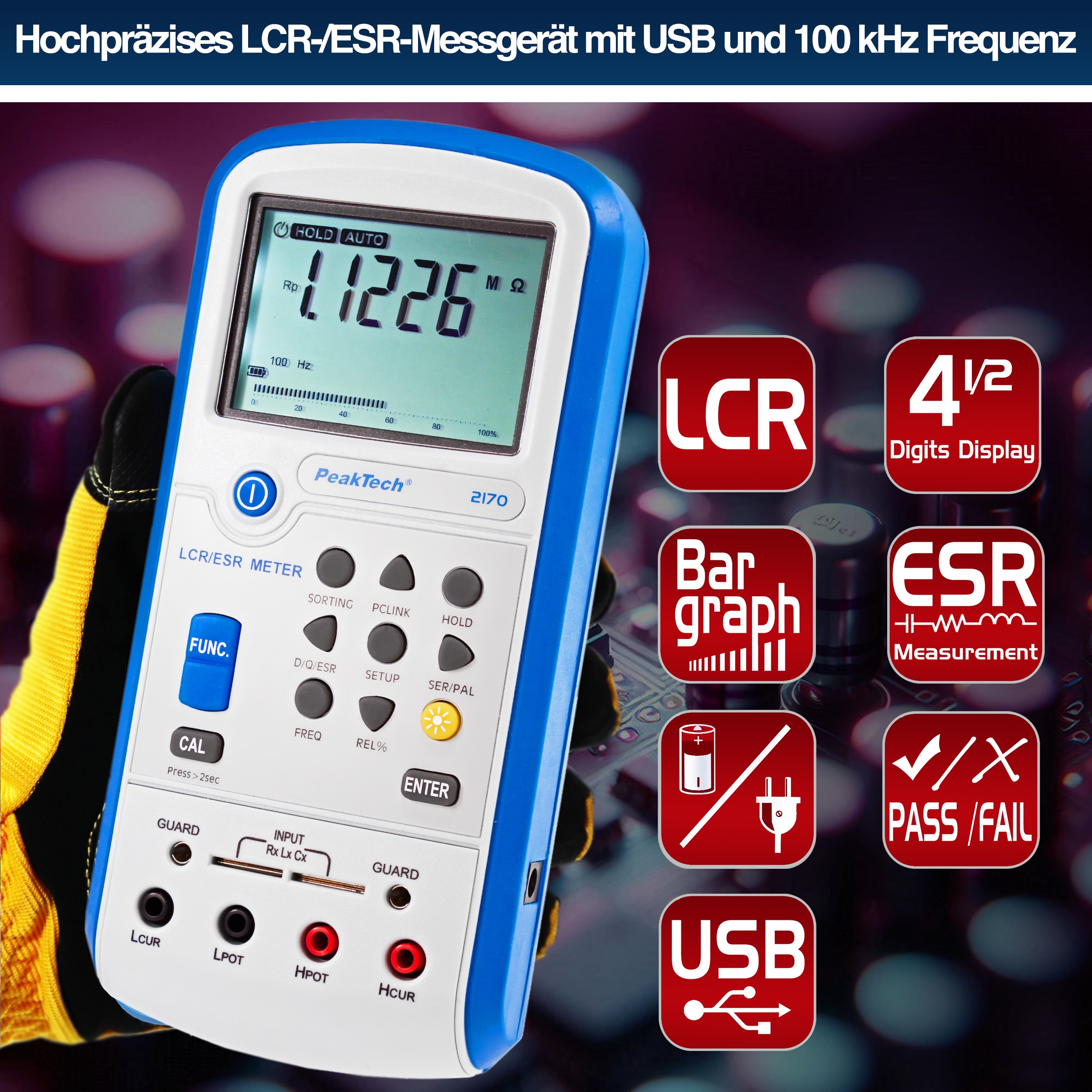 PEAKTECH LCR-/ESR Meter, P 2170, 100 Hz - 100 kHz, mit USB PEAKTECH LCR-/ESR Meter, P 2170, 100 Hz - 100 kHz, mit USB