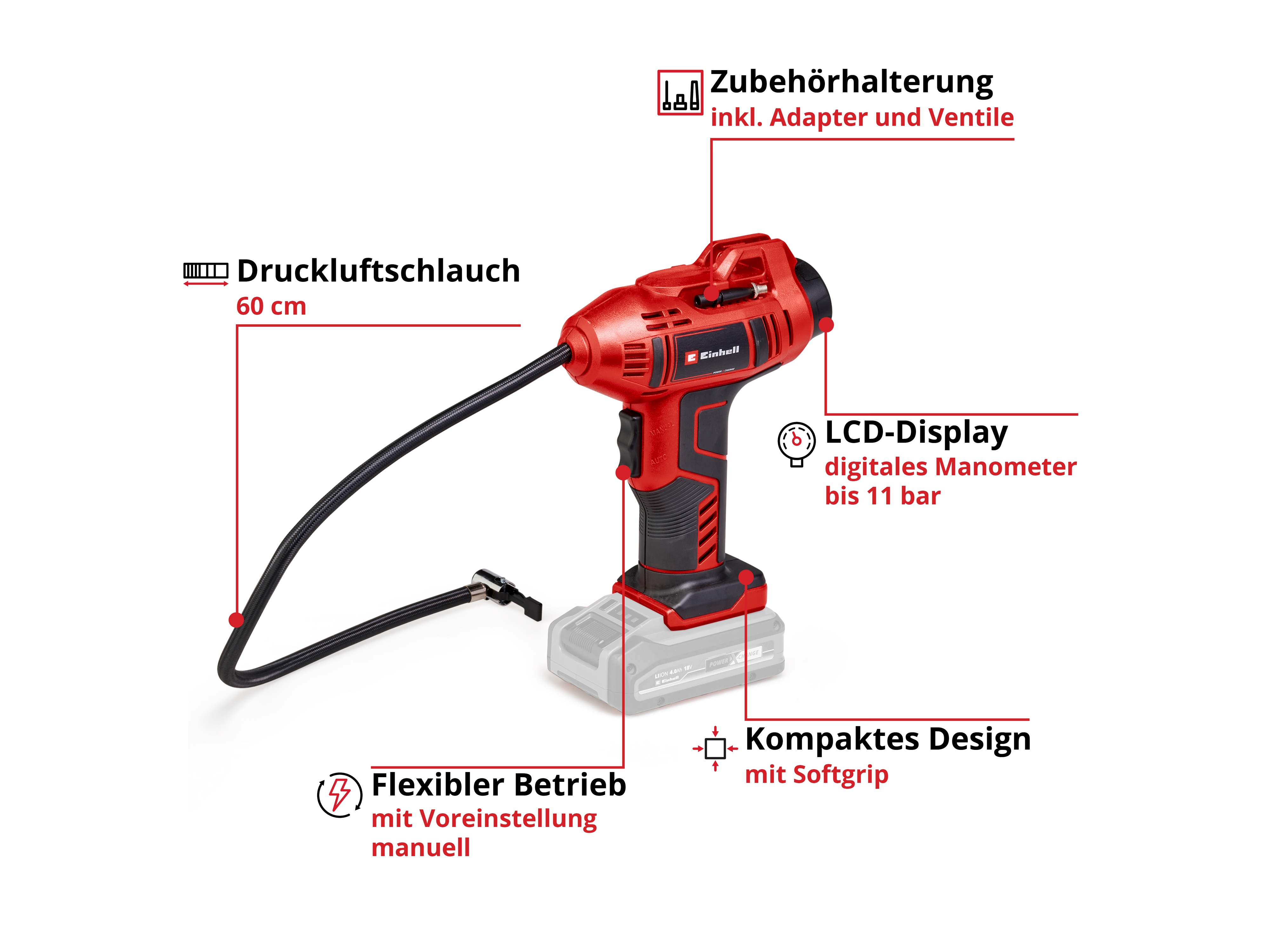 EINHELL Akku-Autokompressor CE-CC 18 Li - Solo