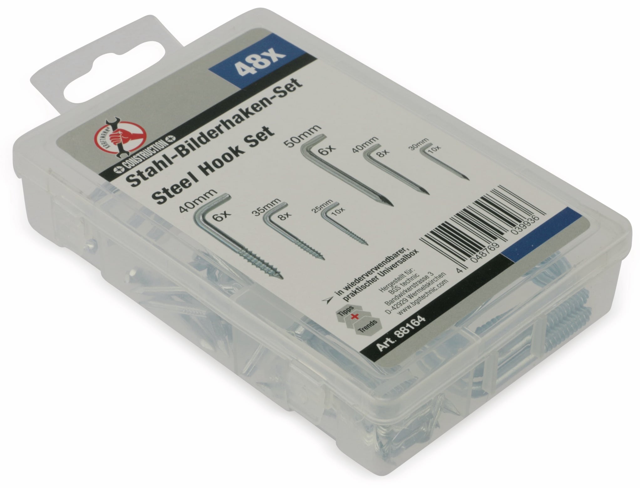 BGS TECHNIC Stahl-Bilderhaken-Set, 48-teilig BGS TECHNIC Stahl-Bilderhaken-Set, 48-teilig