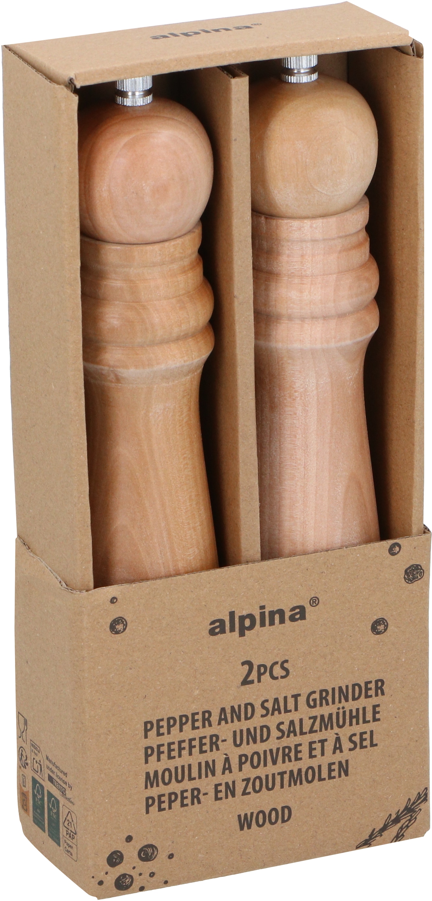 ALPINA Pfeffer- und Salzmühle Wood, verstellbares Mahlwerk, 25 cm hoch ALPINA Pfeffer- und Salzmühle Wood, verstellbares Mahlwerk, 25 cm hoch