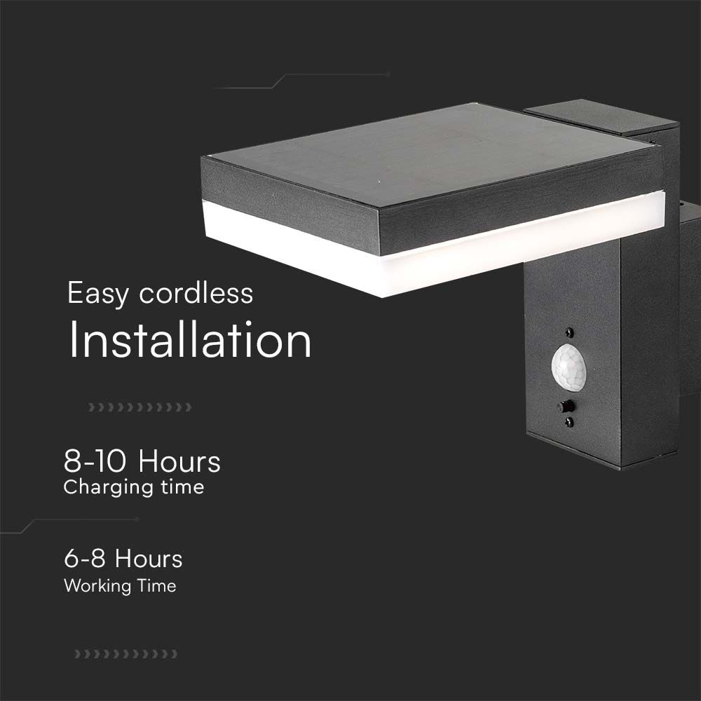 V-TAC Solar LED-Wandleuchte VT-1147, 2 W, 3000 K, IP54, mit Bewegungssensor V-TAC Solar LED-Wandleuchte VT-1147, 2 W, 3000 K, IP54, mit Bewegungssensor
