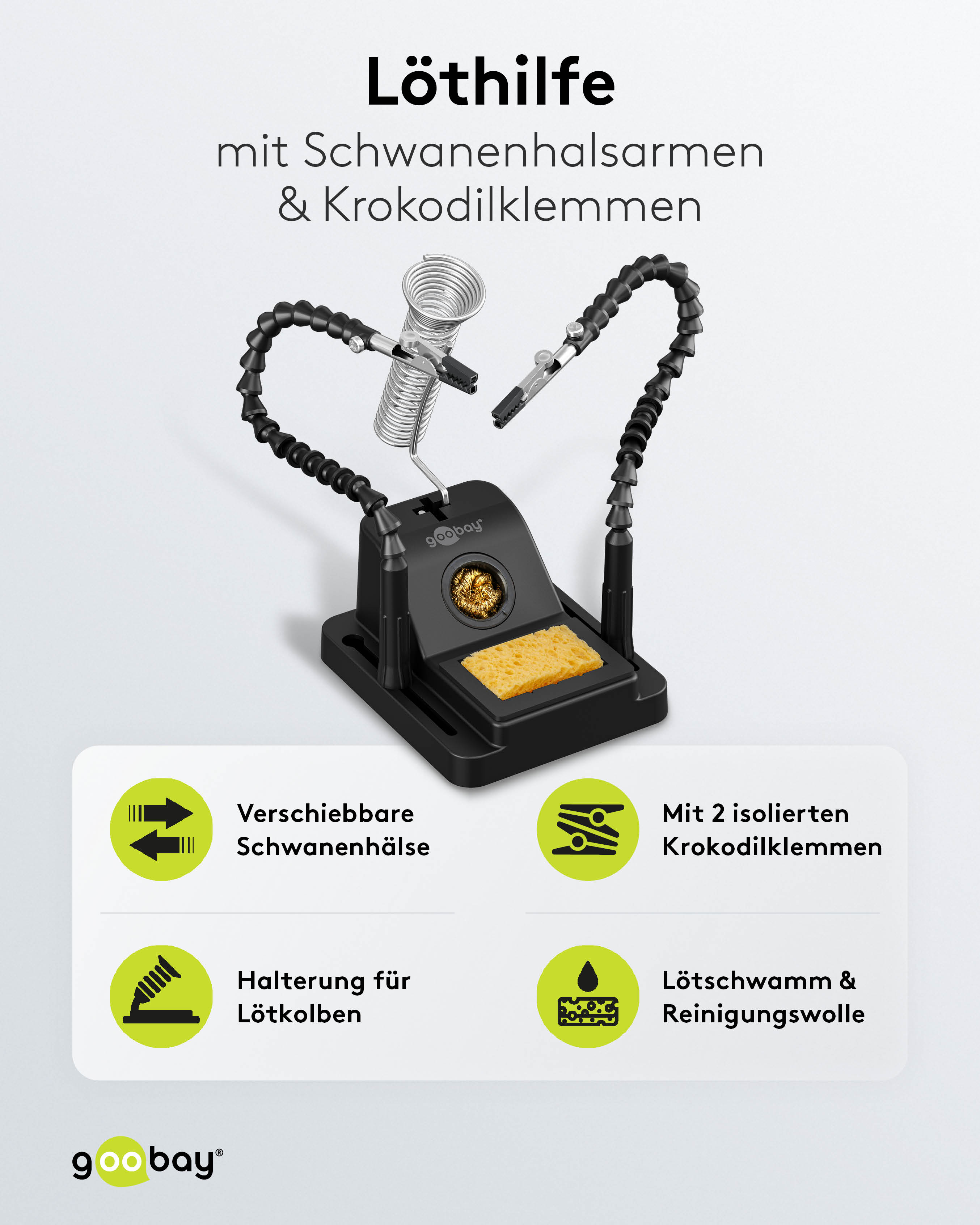 GOOBAY Löthilfe, 76561, mit Schwanenhals-Armen und Lötkolbenständer GOOBAY Löthilfe, 76561, mit Schwanenhals-Armen und Lötkolbenständer
