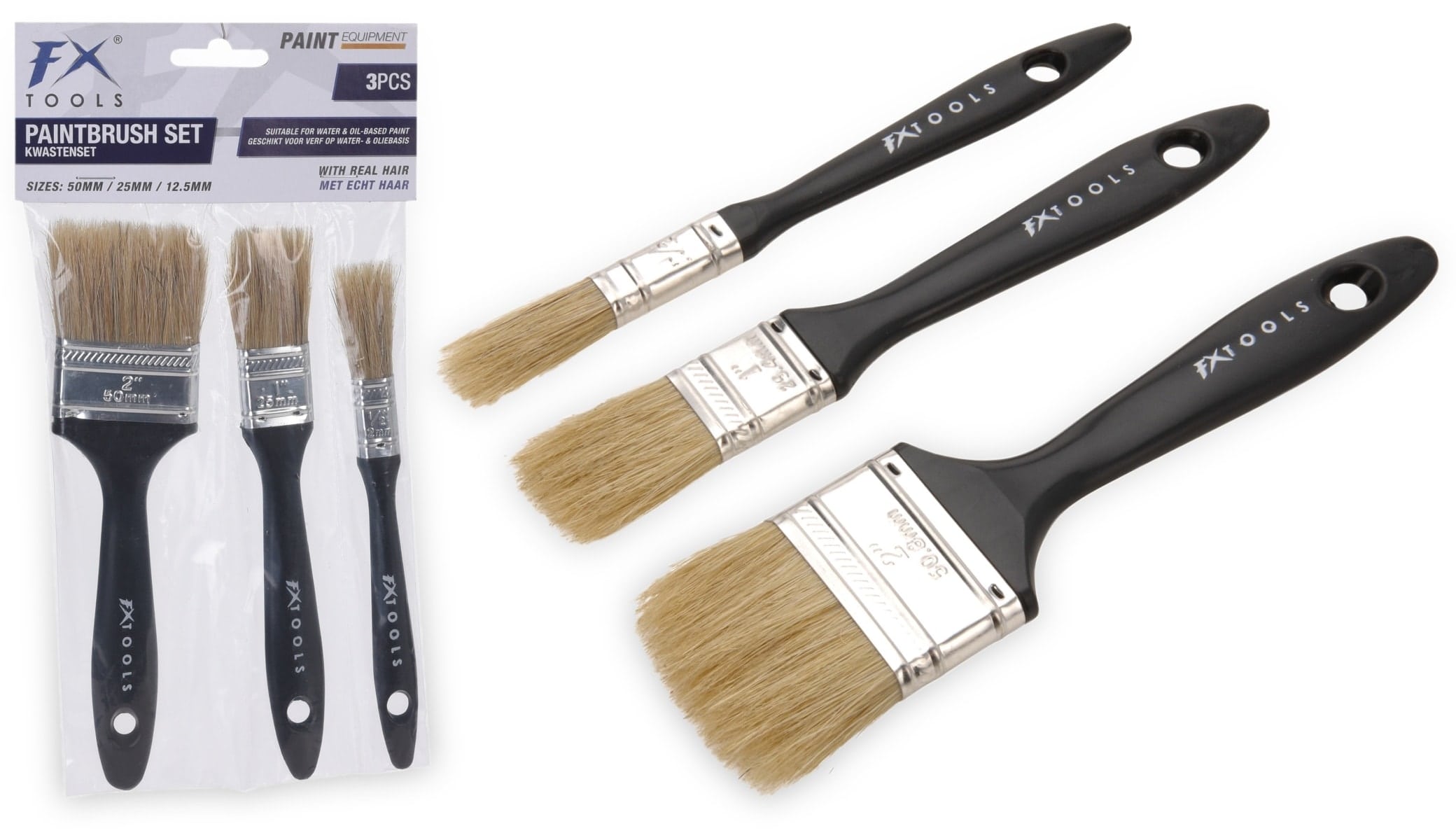 Flachpinselset Naturborsten, 3-teilig, schwarz Flachpinselset Naturborsten, 3-teilig, 13 mm,25 mm, 50 mm