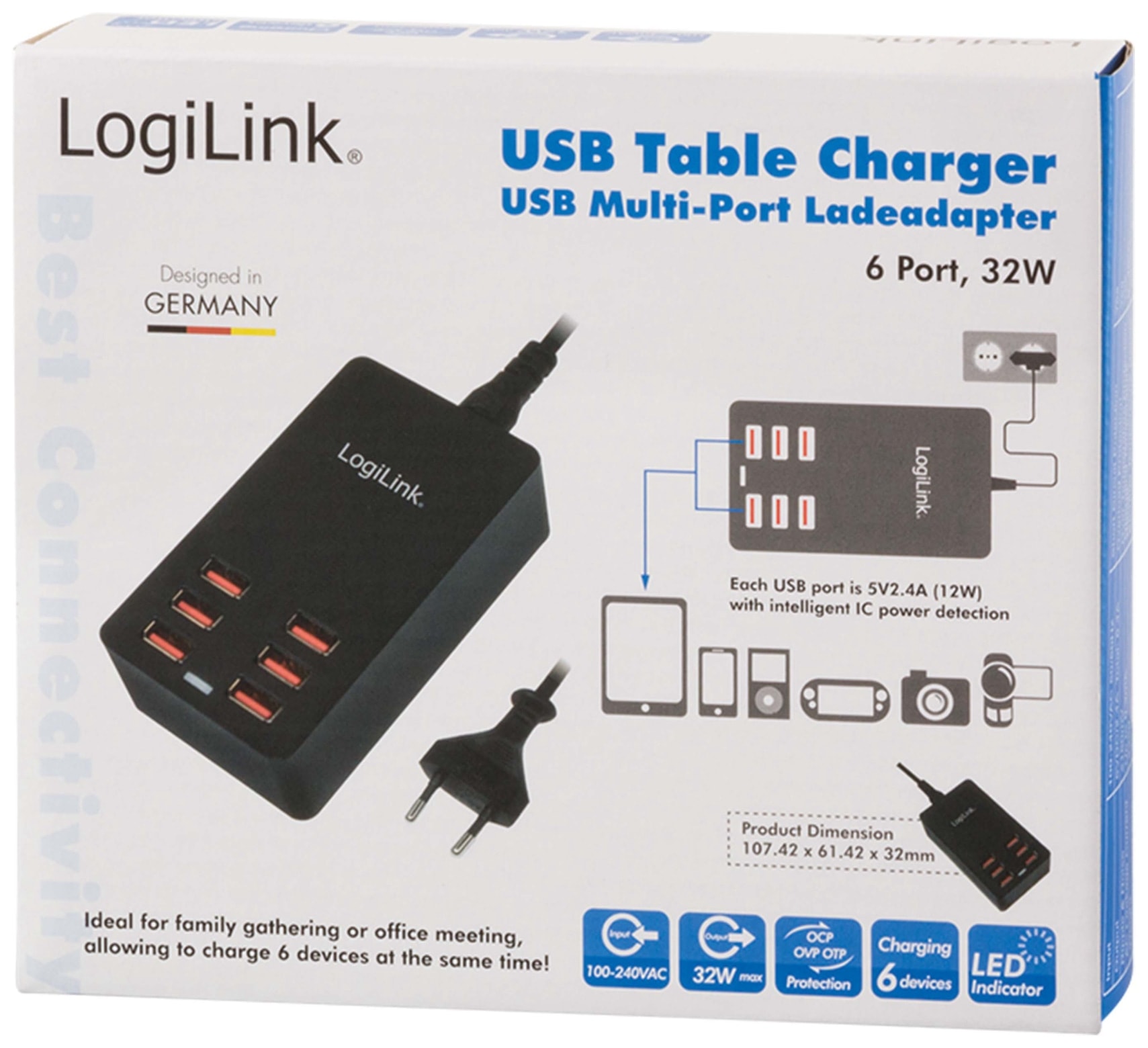 LOGILINK USB-Lader, PA0139, 6-fach, 32W, Tischgerät LOGILINK USB-Lader, PA0139, 6-fach, 32W, Tischgerät