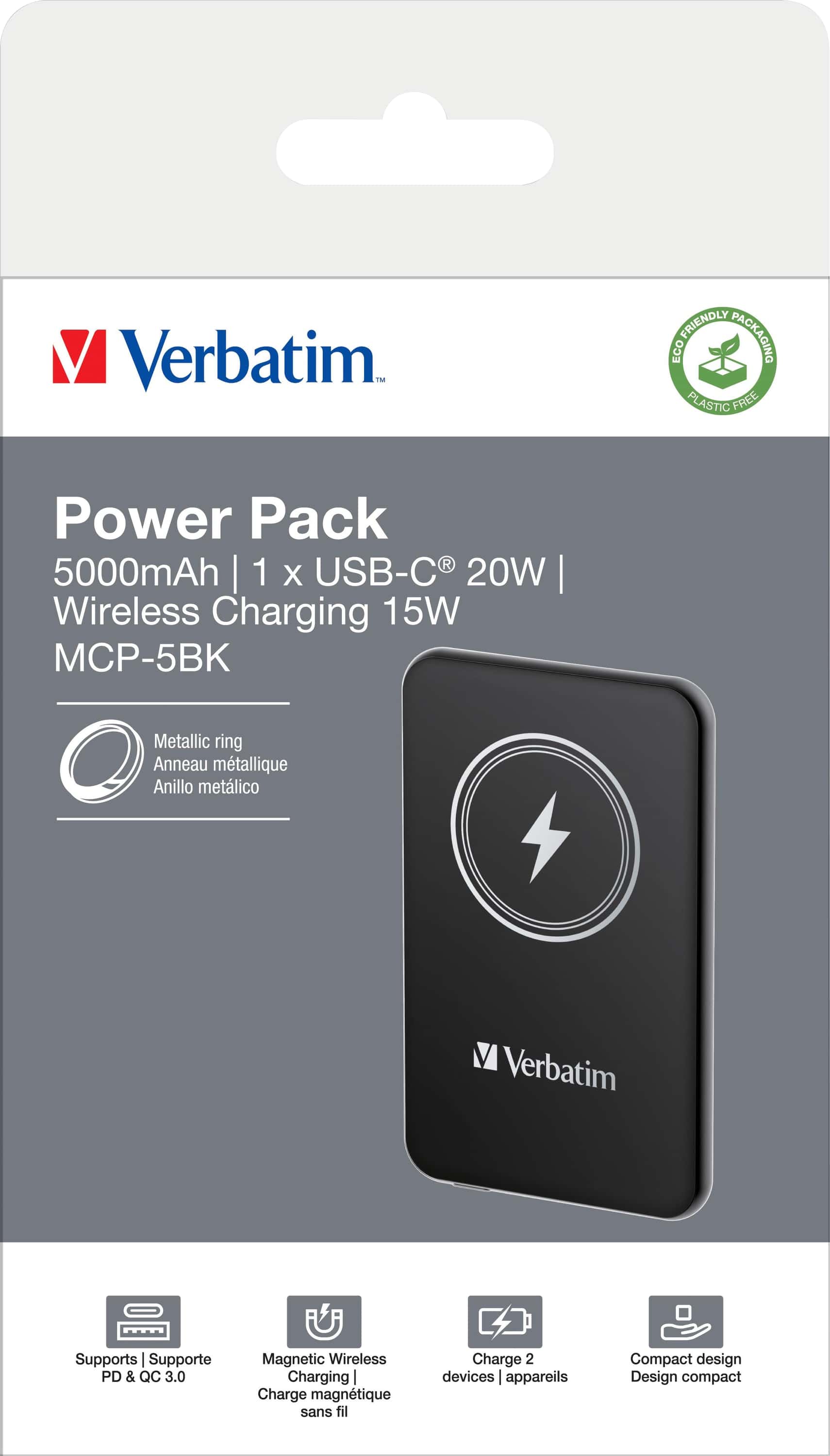 VERBATIM Akku Powerbank, 5.000mAh, MCP-5BK, Magnetic Wireless, USB-C, schwarz VERBATIM Akku Powerbank, 5.000mAh, MCP-5BK, Magnetic Wireless, USB-C, schwarz