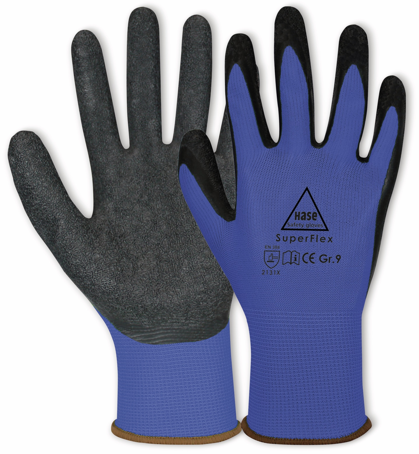 HASE SAFETY GLOVES Latex-Arbeitshandschuhe Superflex, EN 388, EN 420, Größe 8, blau/schwarz HASE SAFETY GLOVES Latex-Arbeitshandschuhe Superflex, EN 388, EN 420, Größe 8, blau/schwarz