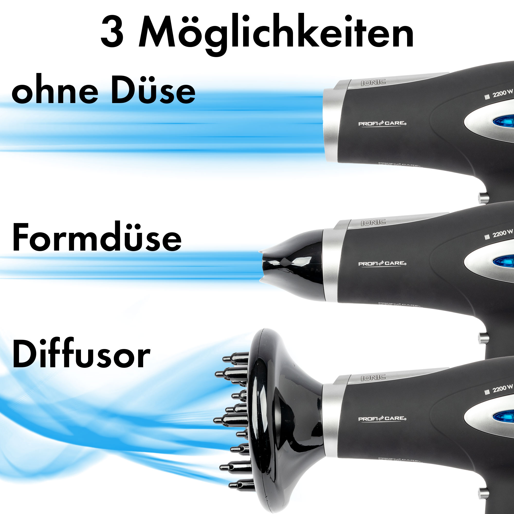 PROFI CARE Haartrockner PC-HTD 3113, Ionisierungsfunktion, 2200W, schwarz PROFICARE Haartrockner PC-HTD 3113, Ionisierungsfunktion, 2200W, schwarz