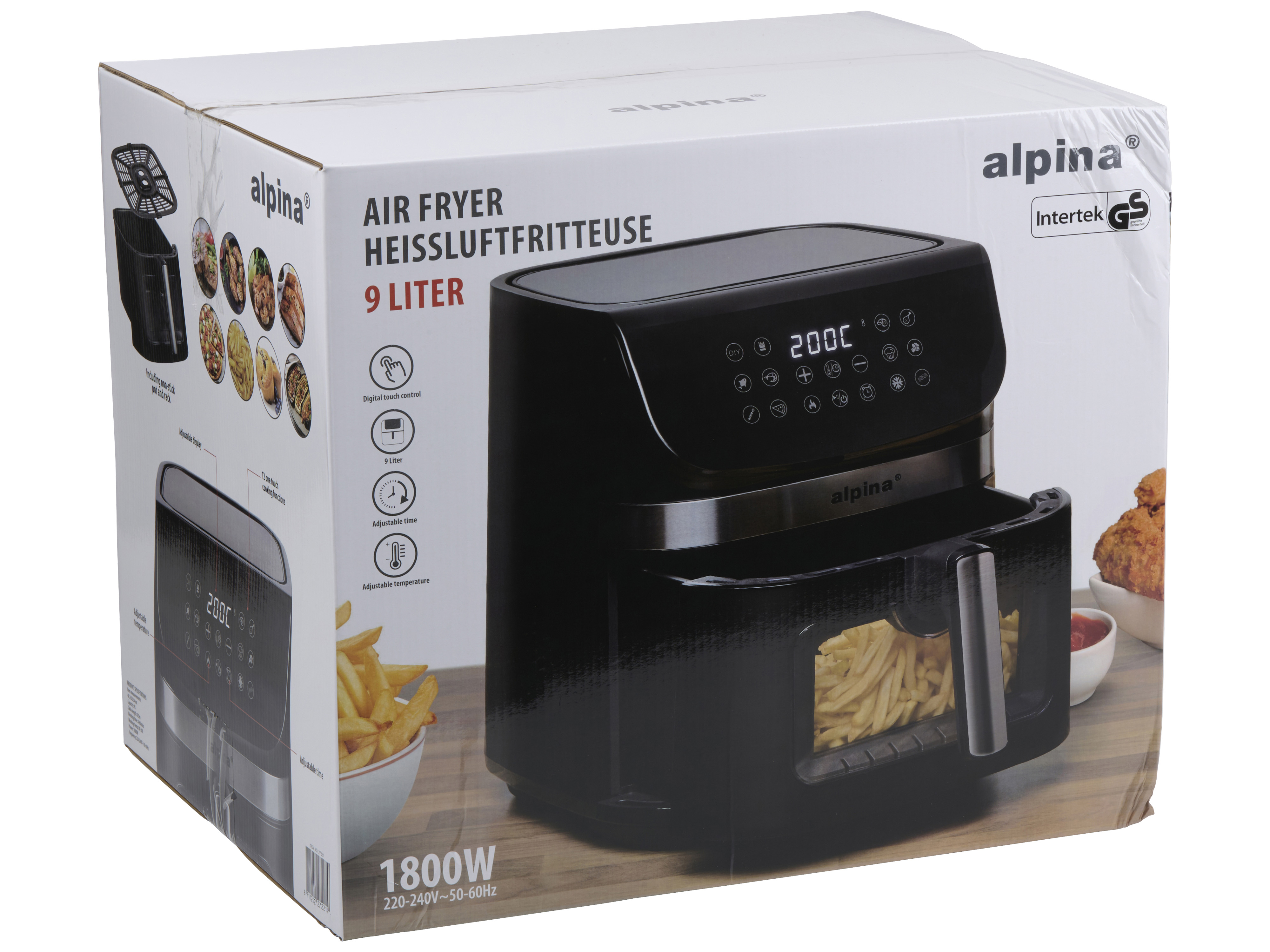 ALPINA Heißluftfritteuse XXL, 9L, 1800W, Timer, 80...200°C, Digitalanzeige ALPINA Heißluftfritteuse XXL, 9L, 1800W, Timer, 80...200°C, Digitalanzeige