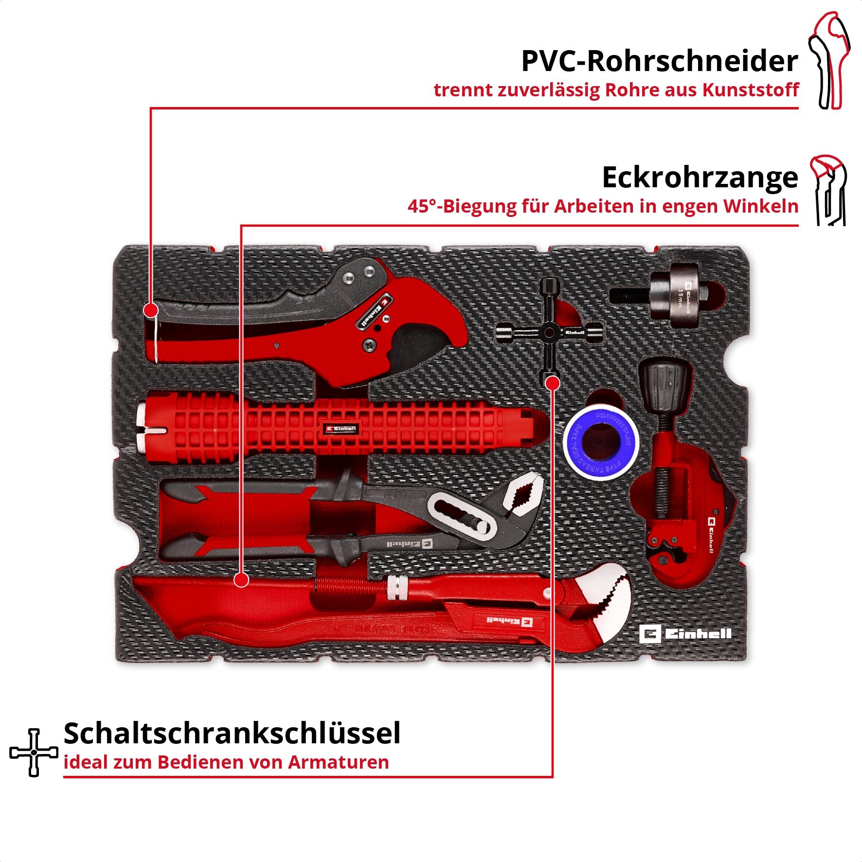 EINHELL E-Case-Einleger Sanitärinstallation Klempner-Set, 370527, 8-teilig EINHELL E-Case-Einleger Sanitärinstallation Klempner-Set, 370527, 8-teilig