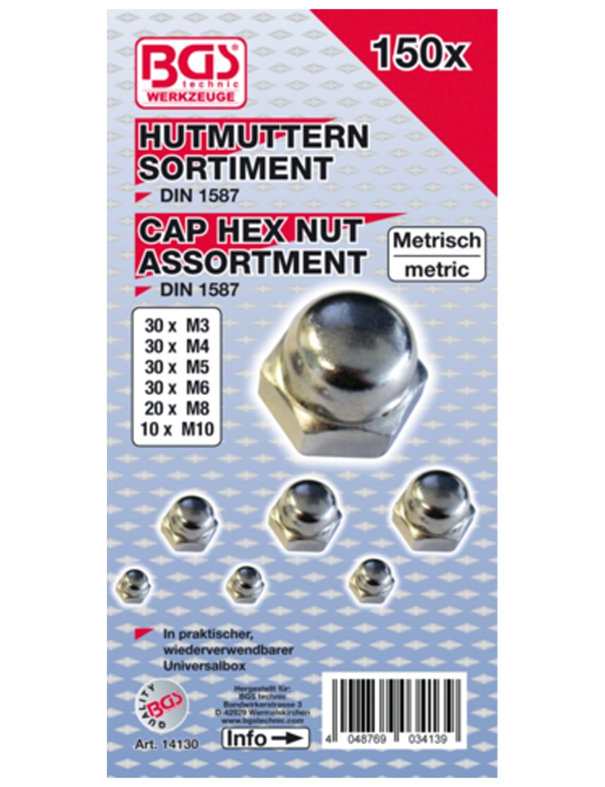 BGS TECHNIC Hutmuttern-Sortiment 14130, 150-tlg. BGS TECHNIC Hutmuttern-Sortiment 14130, 150-tlg.