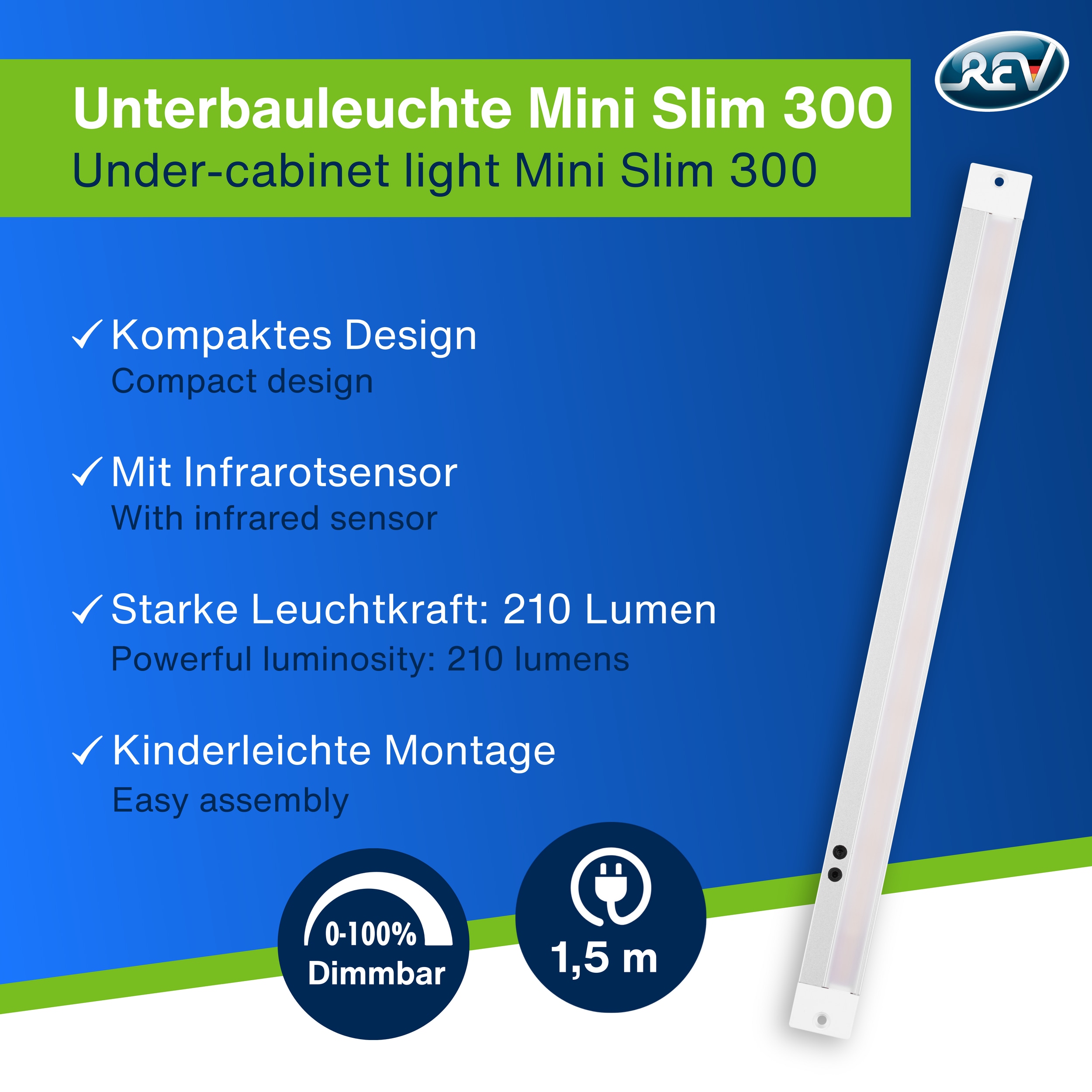 REV LED-Unterbauleuchte Mini Slim, 3W, 3000K, 210lm, warmweiß, IP20, 30 cm REV LED-Unterbauleuchte Mini Slim, 3W, 3000K, 210lm, warmweiß, IP20, 30 cm