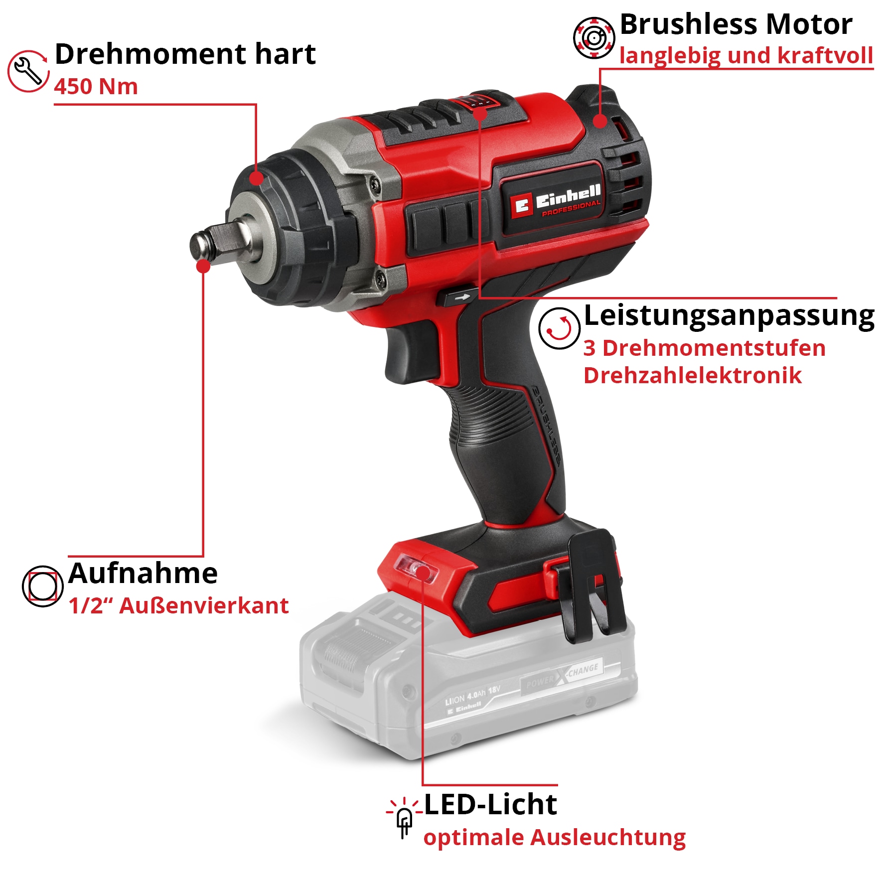 EINHELL PROFESSIONAL Akku-Schlagschrauber IMPAXXO 18/450 Solo EINHELL PROFESSIONAL Akku-Schlagschrauber IMPAXXO 18/450 Solo