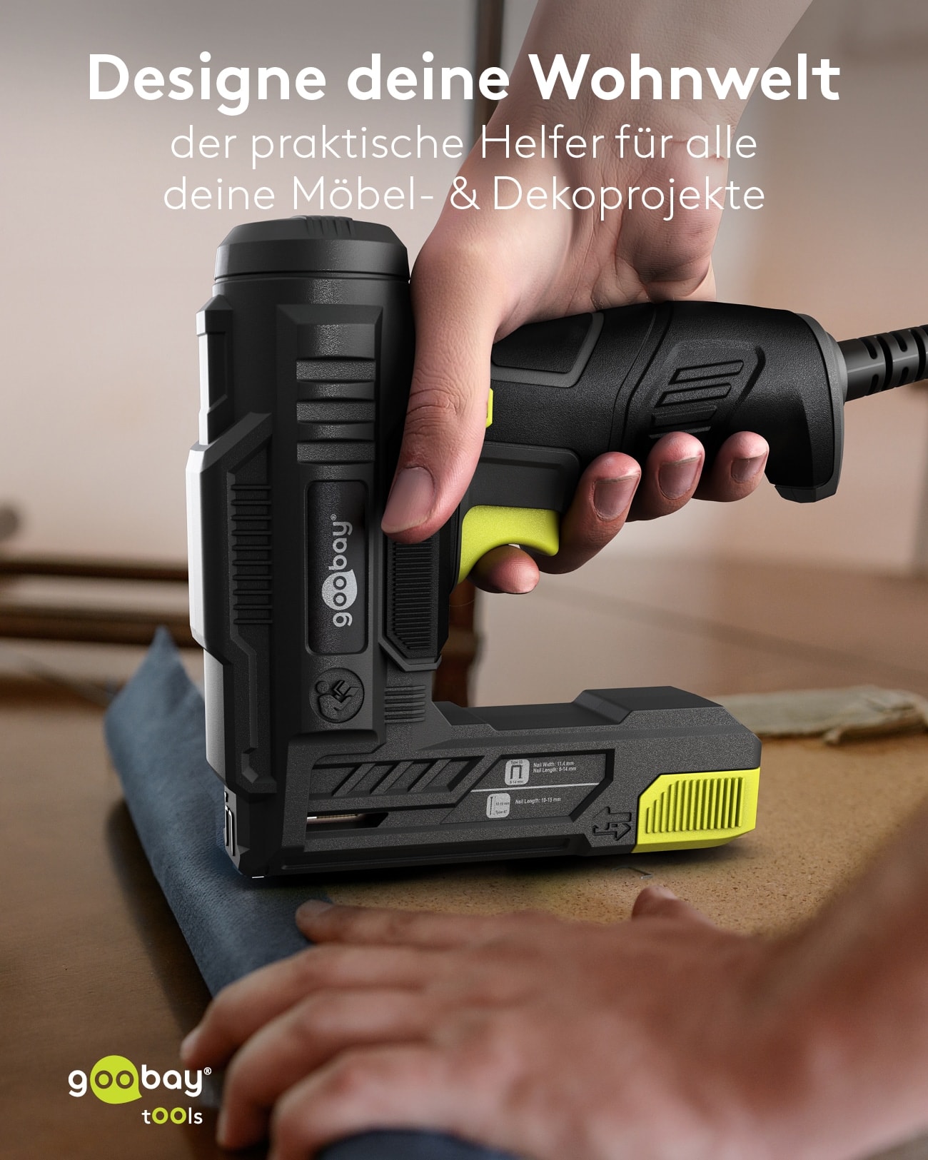 GOOBAY TOOLS 2in1 Elektrotacker-Set, 77820, mit 400 Tackernadeln und 100 Nägeln GOOBAY TOOLS 2in1 Elektrotacker-Set, 77820, mit 400 Tackernadeln und 100 Nägeln