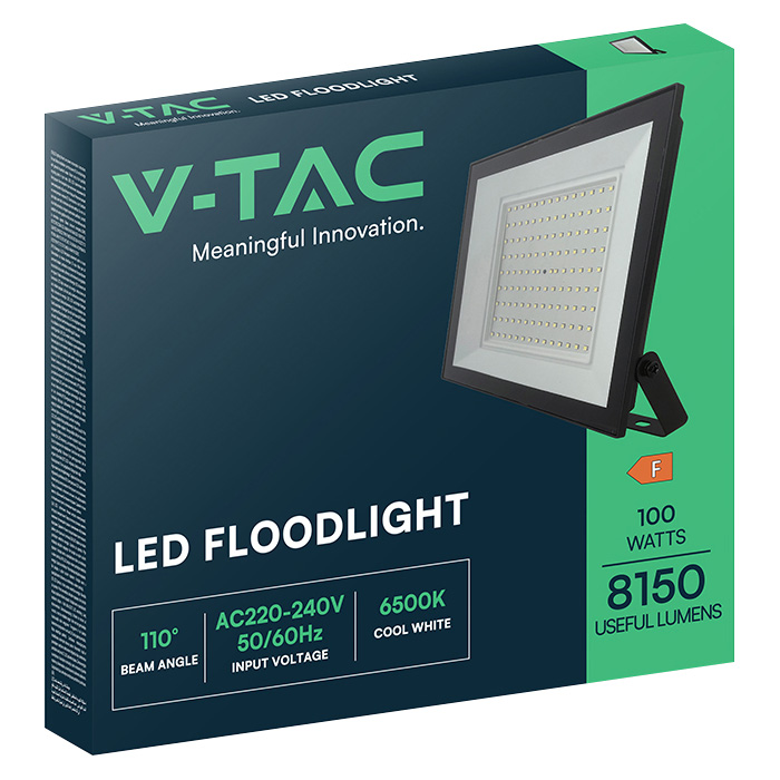V-TAC LED-Fluter, VT-44109, 100 W, 6500K, EEK: F, 8150 lm, kaltweiß, IP65, schwarz