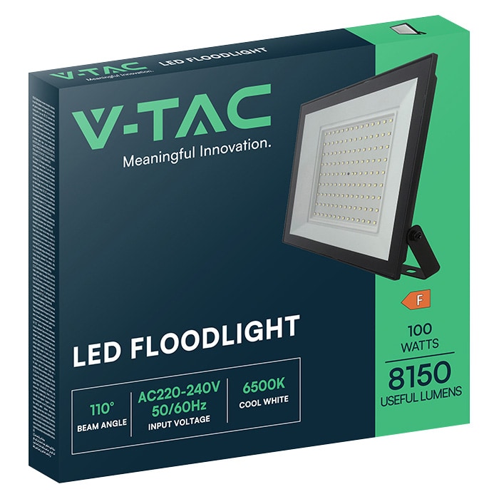 V-TAC LED-Fluter, VT-44109, 100 W, 6500K, EEK: F, 8150 lm, kaltweiß, IP65, schwarz V-TAC LED-Fluter, VT-44109, 100 W, 6500K, EEK: F, 8150 lm, kaltweiß, IP65, schwarz