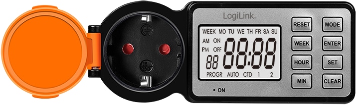 LOGILINK Outdoor-Zeitschaltuhr ET0016, 2,2"-LCD-Display, CEE 7/3, IP44, 3600 W, schwarz/orange LOGILINK Outdoor-Zeitschaltuhr mit 2,2"-LCD-Display, CEE 7/3, IP44, 3600 W, schwarz/orange