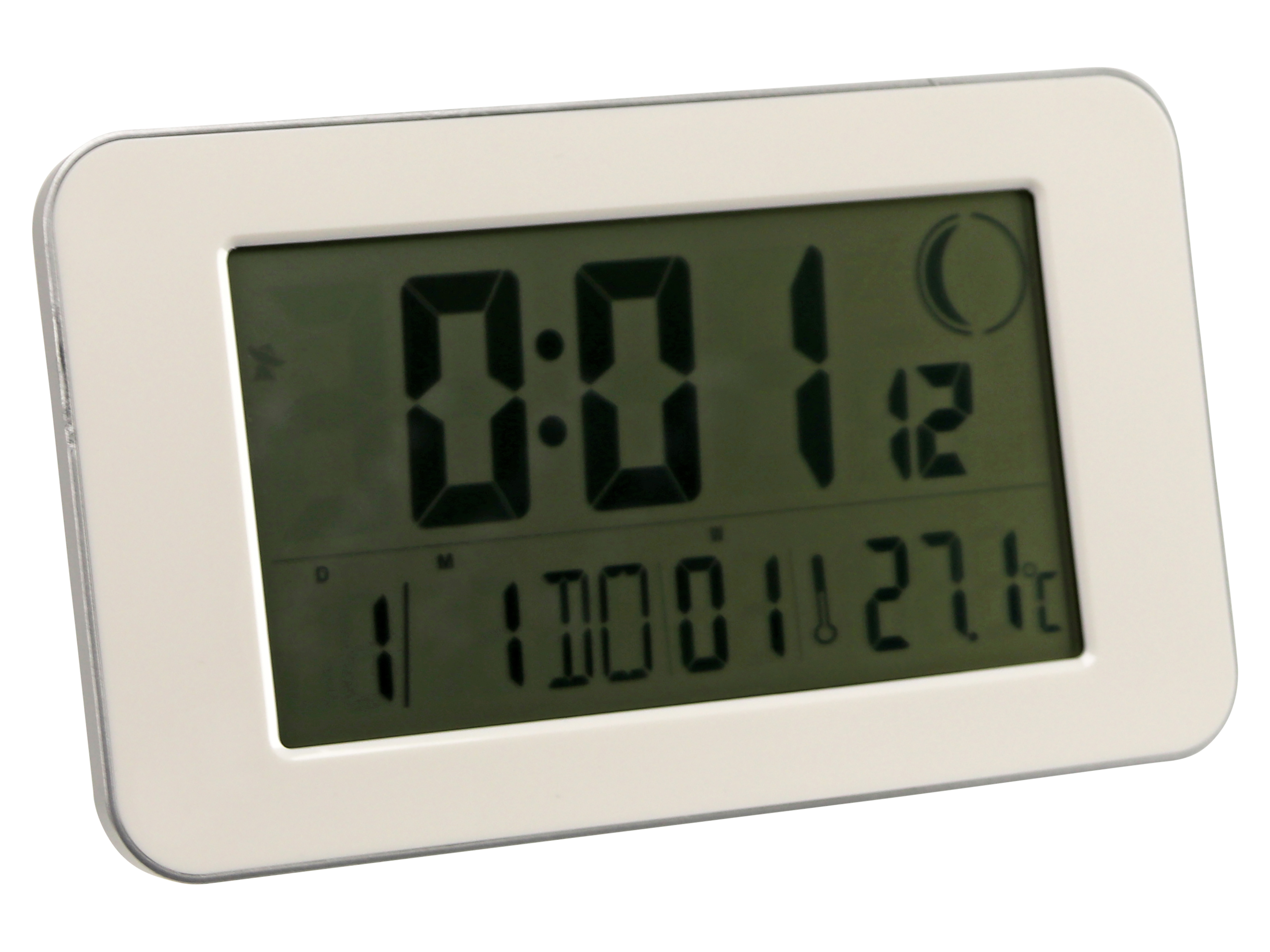 Digitale Funkuhr, Datumsanzeige, Wecker, Temperaturanzeige, Weiß Digitale Funkuhr, Datumsanzeige, Wecker, Temperaturanzeige, Weiß