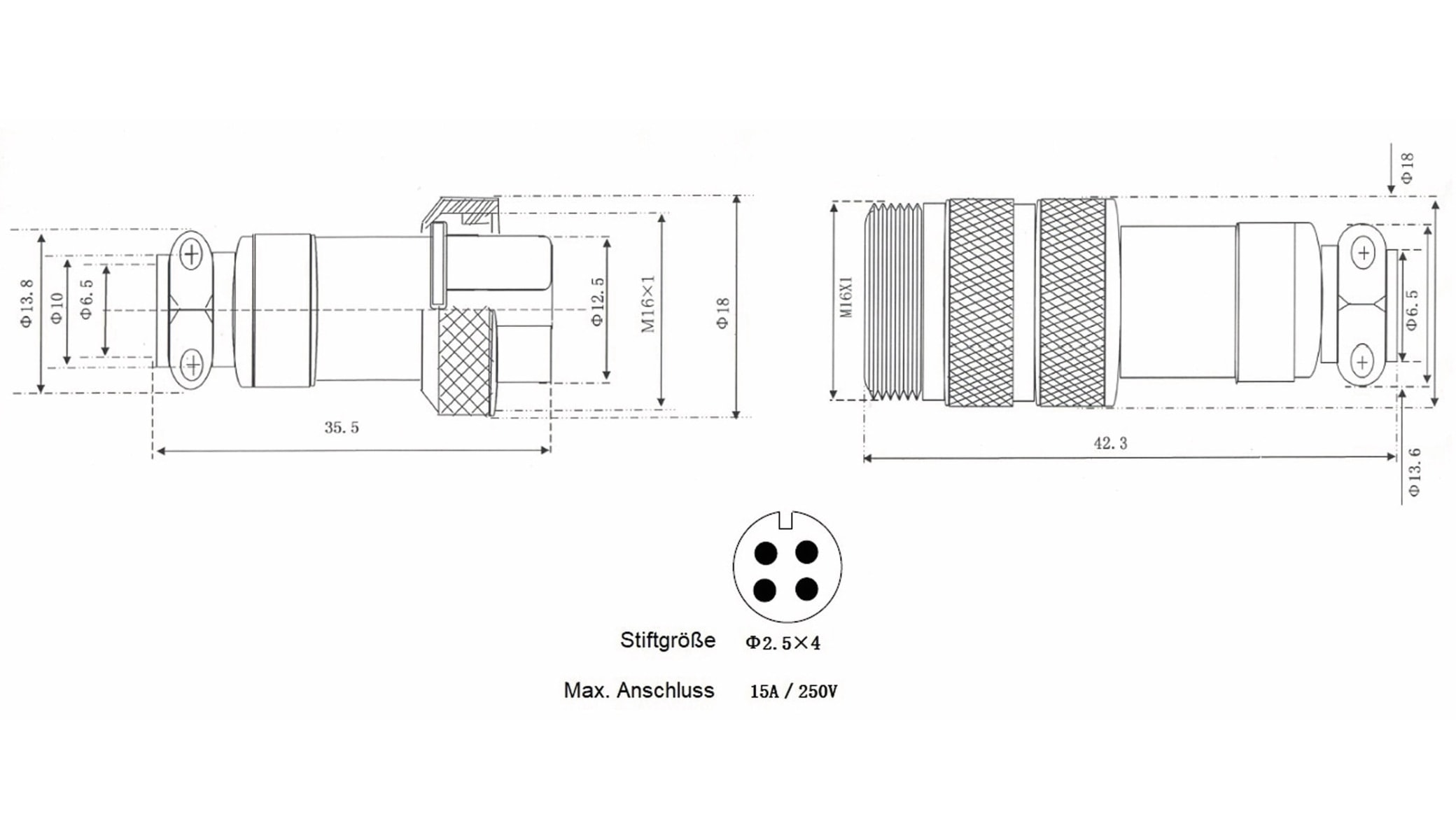 Hochstrom Steckverbinder-Set, 4-polig, Ø 16 mm, Schraubverschluss Hochstrom Steckverbinder-Set, 4-polig, Ø 16 mm, Schraubverschluss