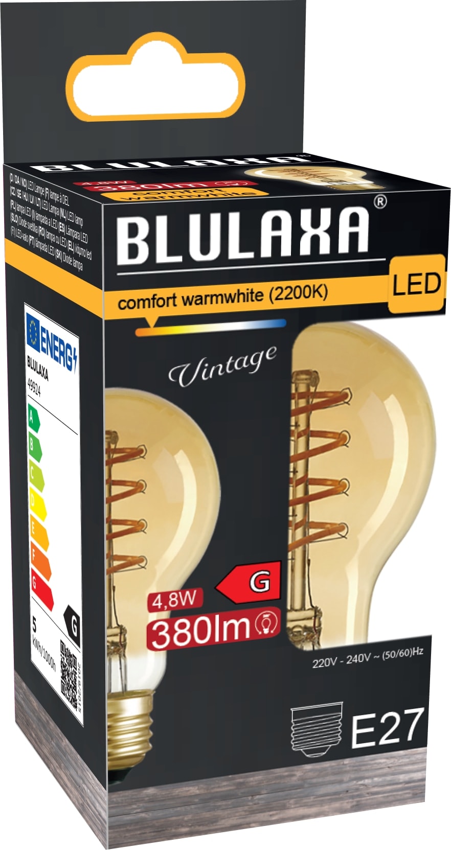 BLULAXA LED FlexFilament A60, E27, 4,8 W, 2200 K, EEK: G, 380 lm, IP20, warmweiß BLULAXA LED FlexFilament A60, E27, 4,8 W, 2200 K, EEK: G, 380 lm, IP20, warmweiß