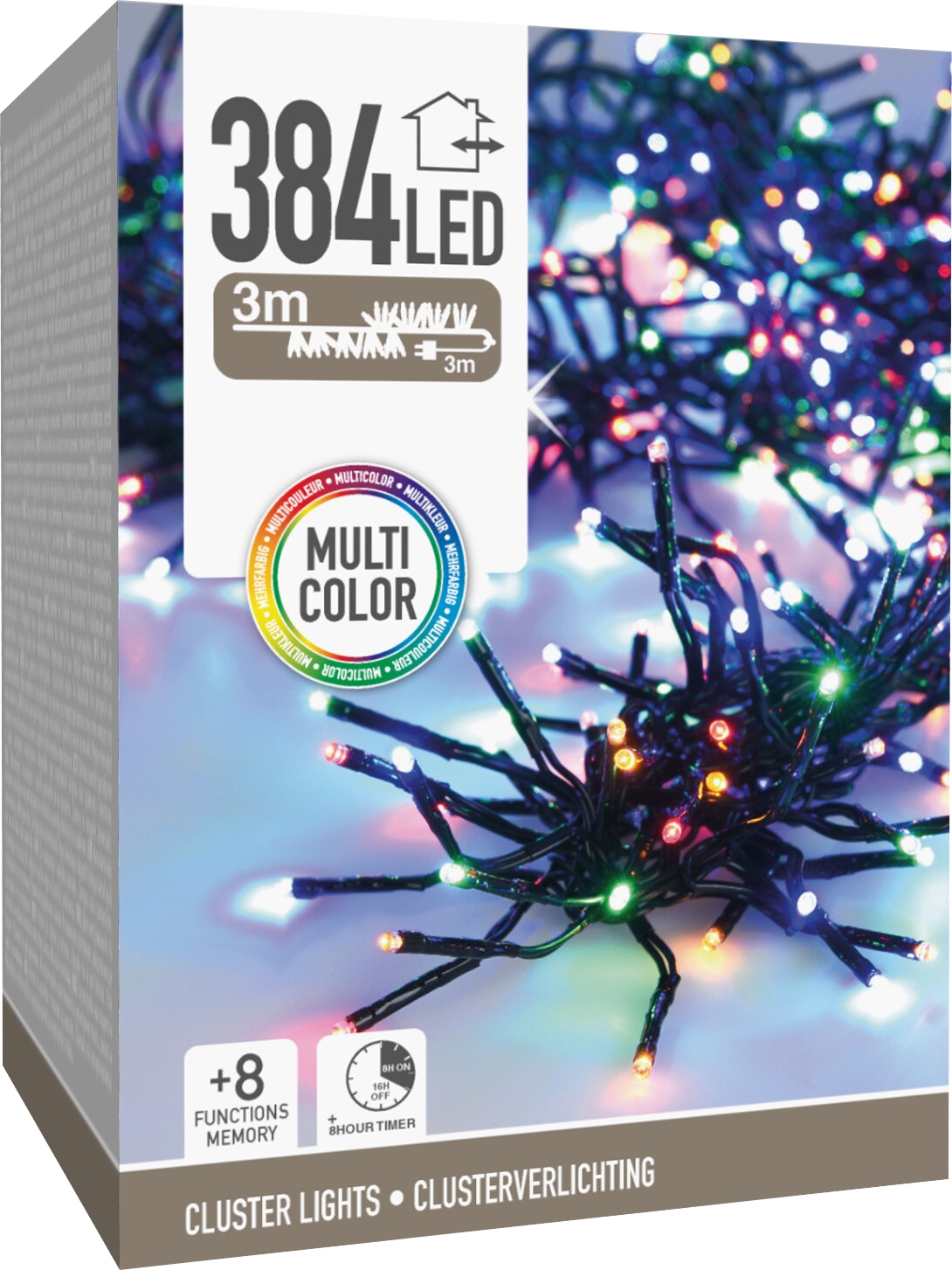 LED-Clusterlichterkette Büschel bunt, 384 LEDs, schwarzes Kabel, Innen/Außen, 6m KOOPMAN LED-Clusterlichterkette Büschel bunt, 384 LEDs, schwarzes Kabel, Innen/Außen, 6m