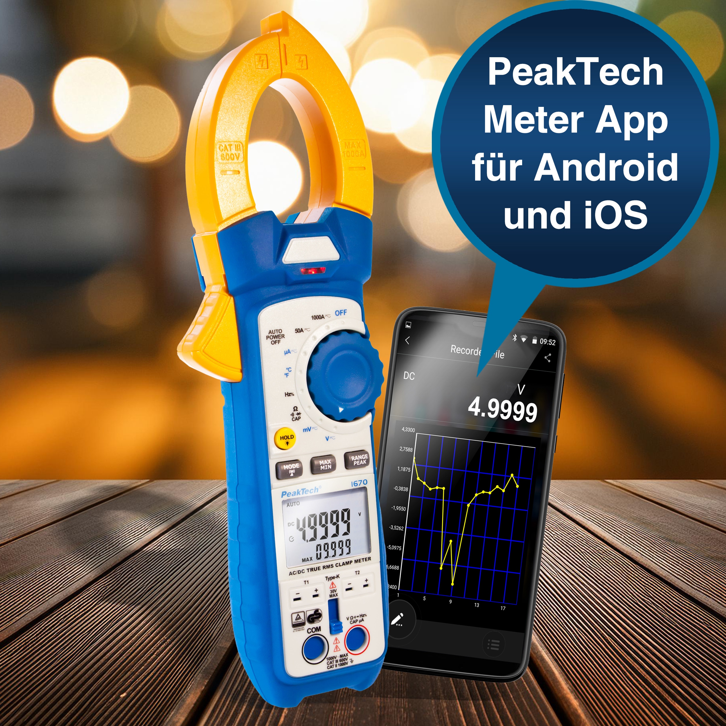 PEAKTECH True RMS Stromzange, P 1670, 1000 A AC/ DC, Bluetooth PEAKTECH True RMS Stromzange, P 1670, 1000 A AC/ DC, Bluetooth