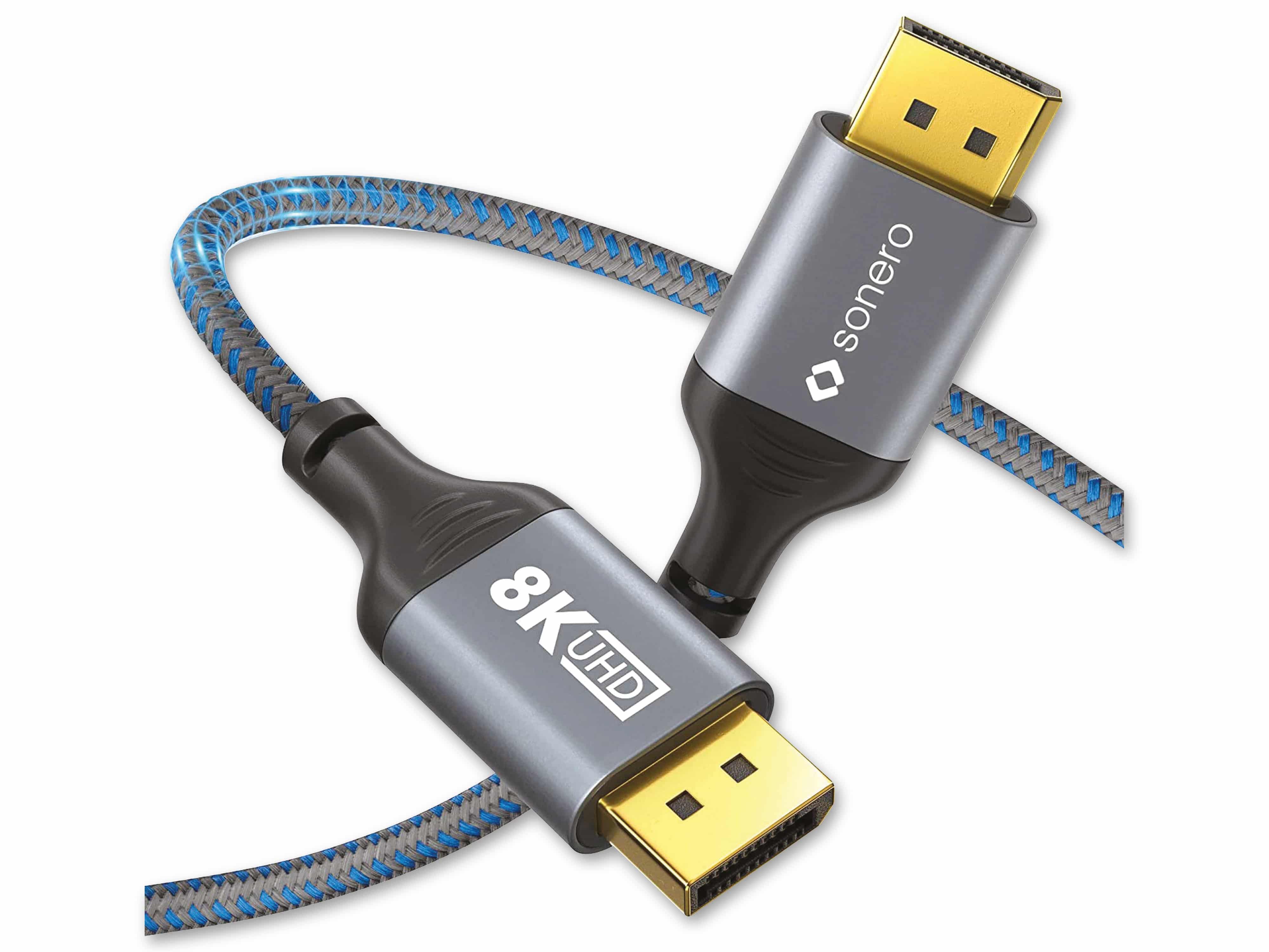 SONERO DisplayPort-Kabel, Stecker/Stecker, 8K60, grau/blau, 1 m SONERO DisplayPort-Kabel, Stecker/Stecker, 8K60, grau/blau, 1 m