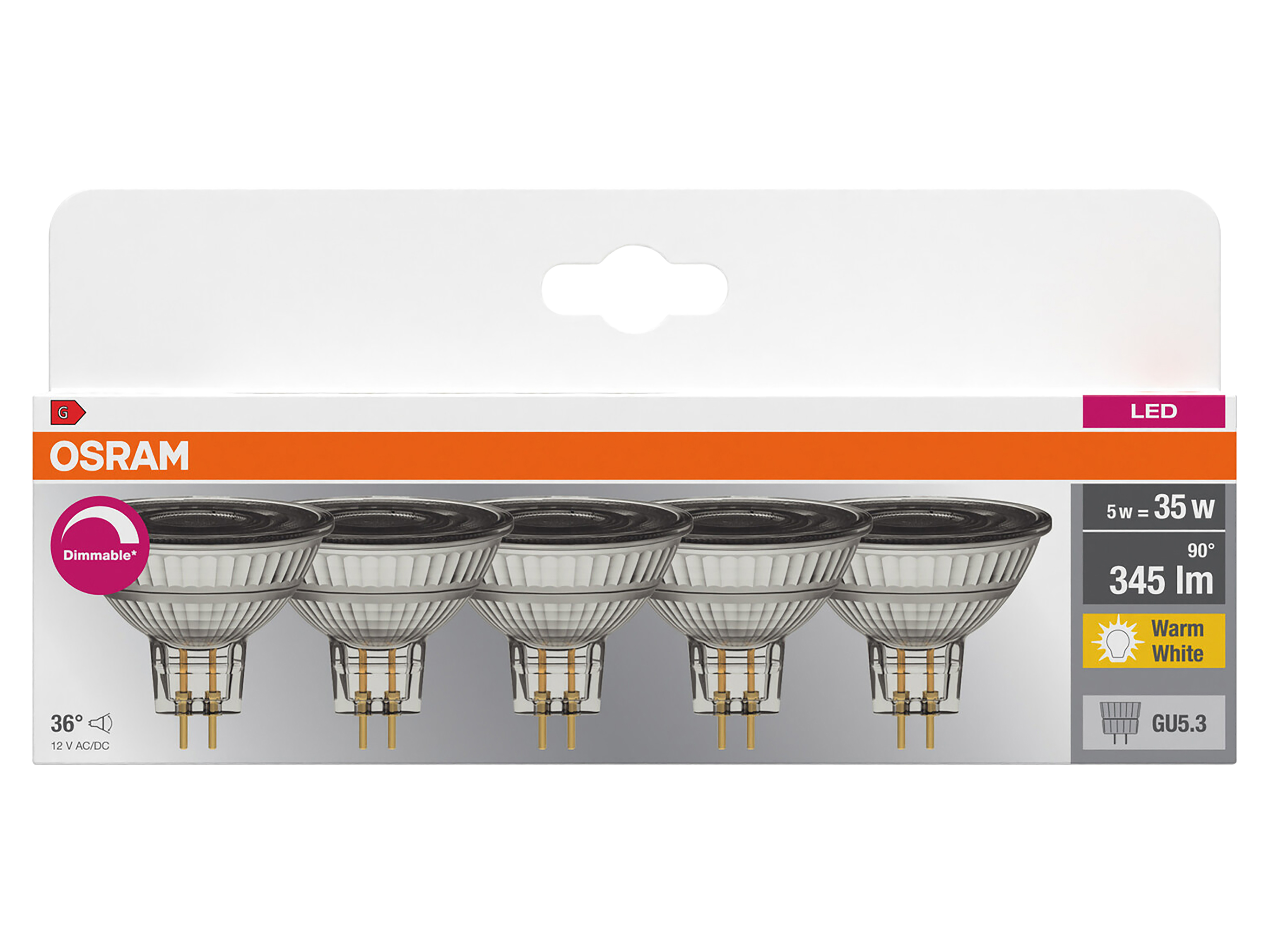 OSRAM LED-Reflektorlampen, GU5.3, 5W, 2700K, EEK: G, 345lm, warmweiß, IP20, 5 Stück OSRAM LED-Reflektorlampen, GU5.3, 5W, 2700K, EEK: G, 345lm, warmweiß, IP20, 5 Stück