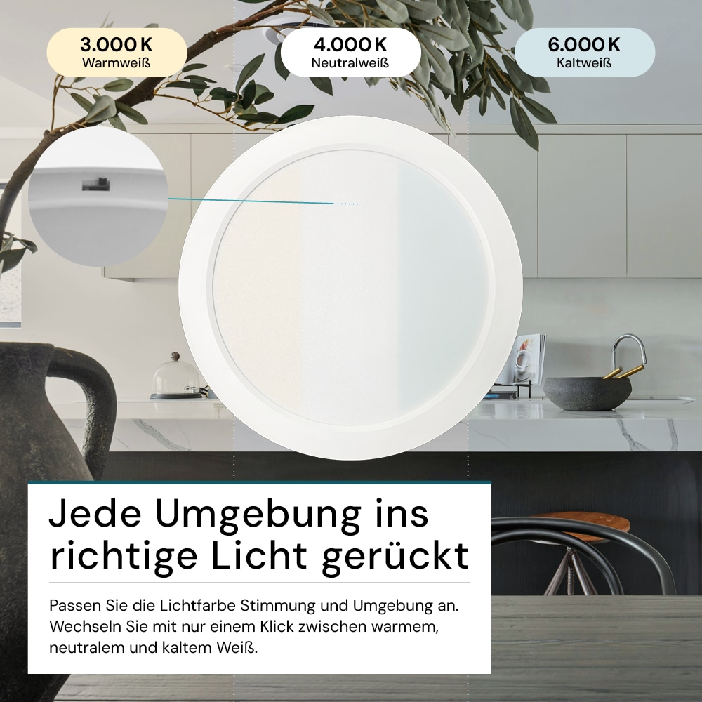 LUXULA LED-Deckenleuchte, 6W, EEK: F, 600lm, CCT, IP44, rund, weiß