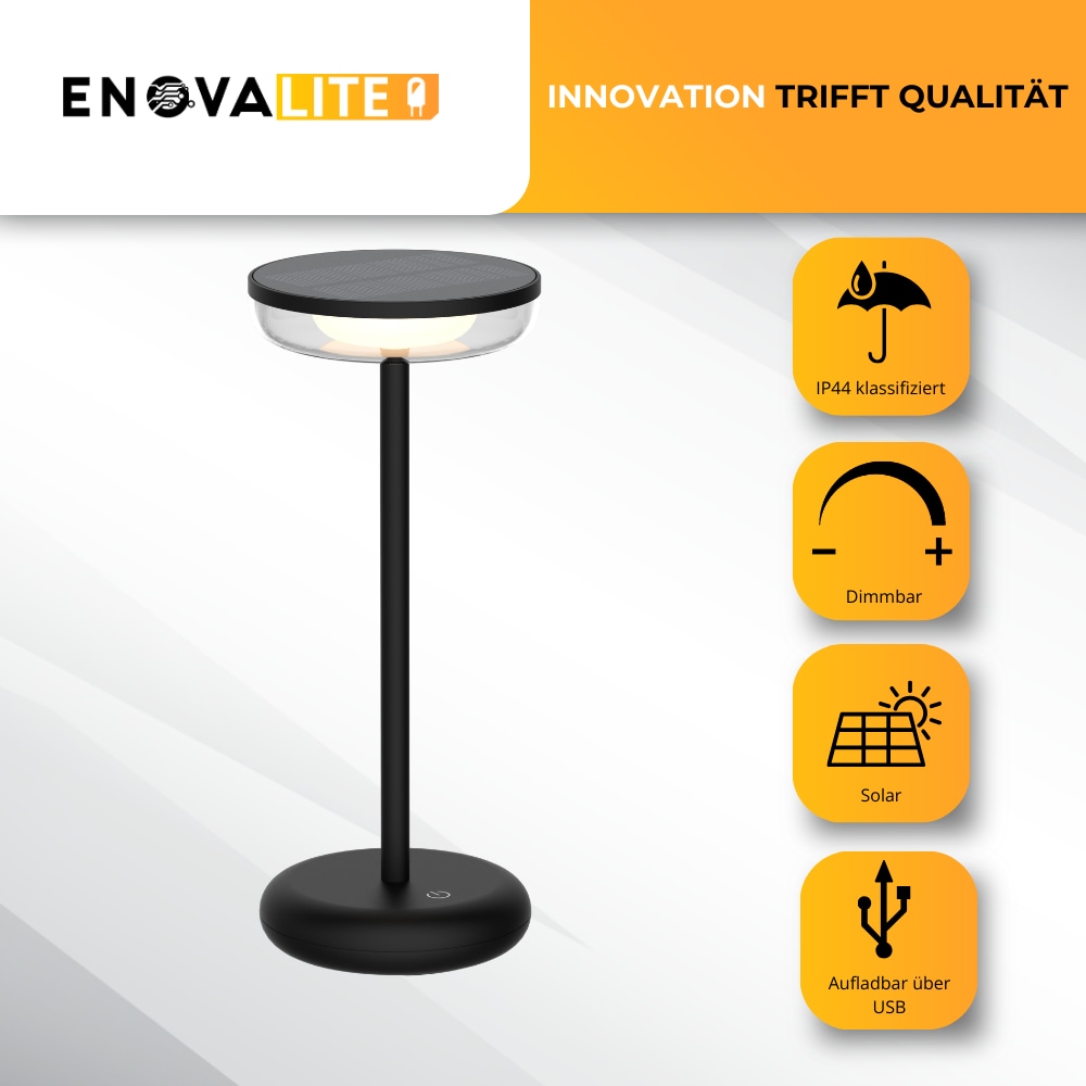 ENOVALITE LED-Akku-Tischleuchte, Solar- u. Netzbetrieb, dimmbar, 2700K ENOVALITE LED-Akku-Tischleuchte, Solar- u. Netzbetrieb, dimmbar, 2700K