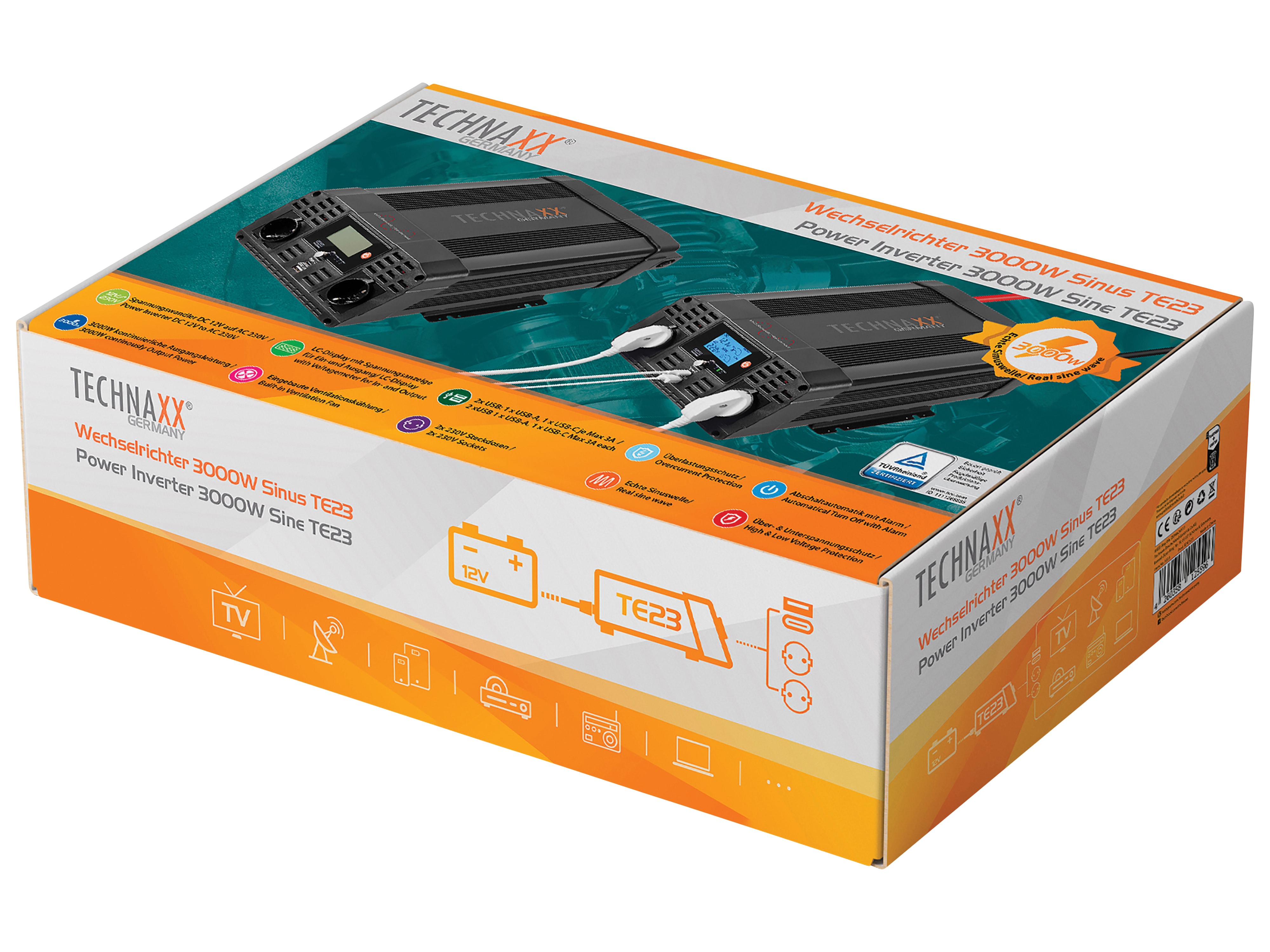 TECHNAXX Wechselrichter TE23, 12V-/230V~, 3000 W Sinus TECHNAXX Wechselrichter TE23, 12V-/230V~, 3000 W Sinus