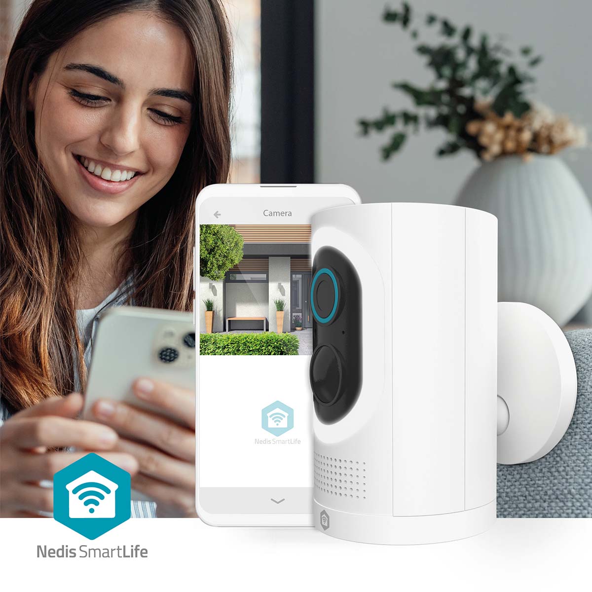 NEDIS SmartLife Außenkamera WIFICBO33WT, 3MP Full HD 1296p, IP65, kabellos, Mensch-Erkennung, Farb-Nachtsicht