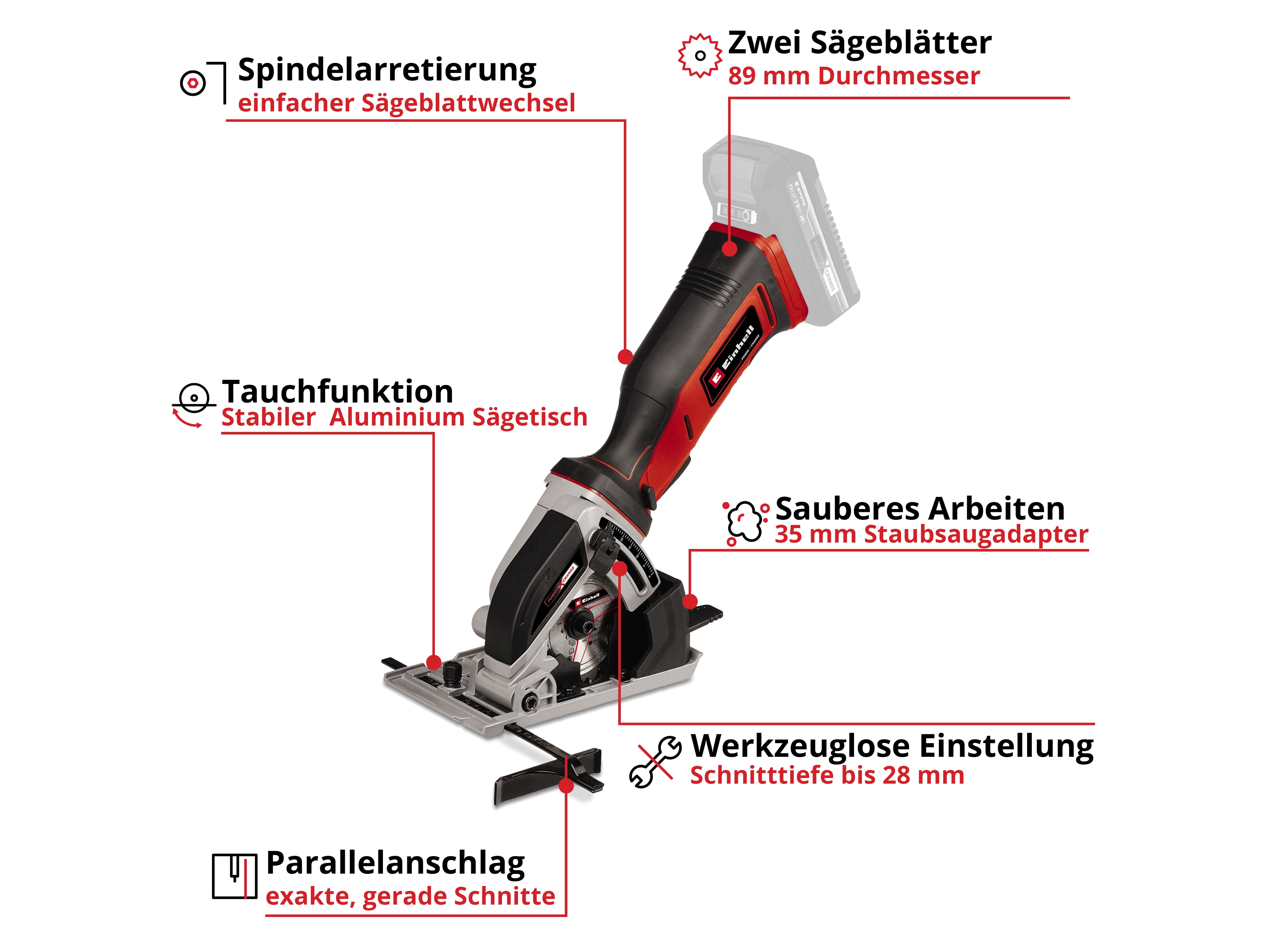 EINHELL Akku-Mini-Handkreissäge TE-CS 18/89 Li Solo