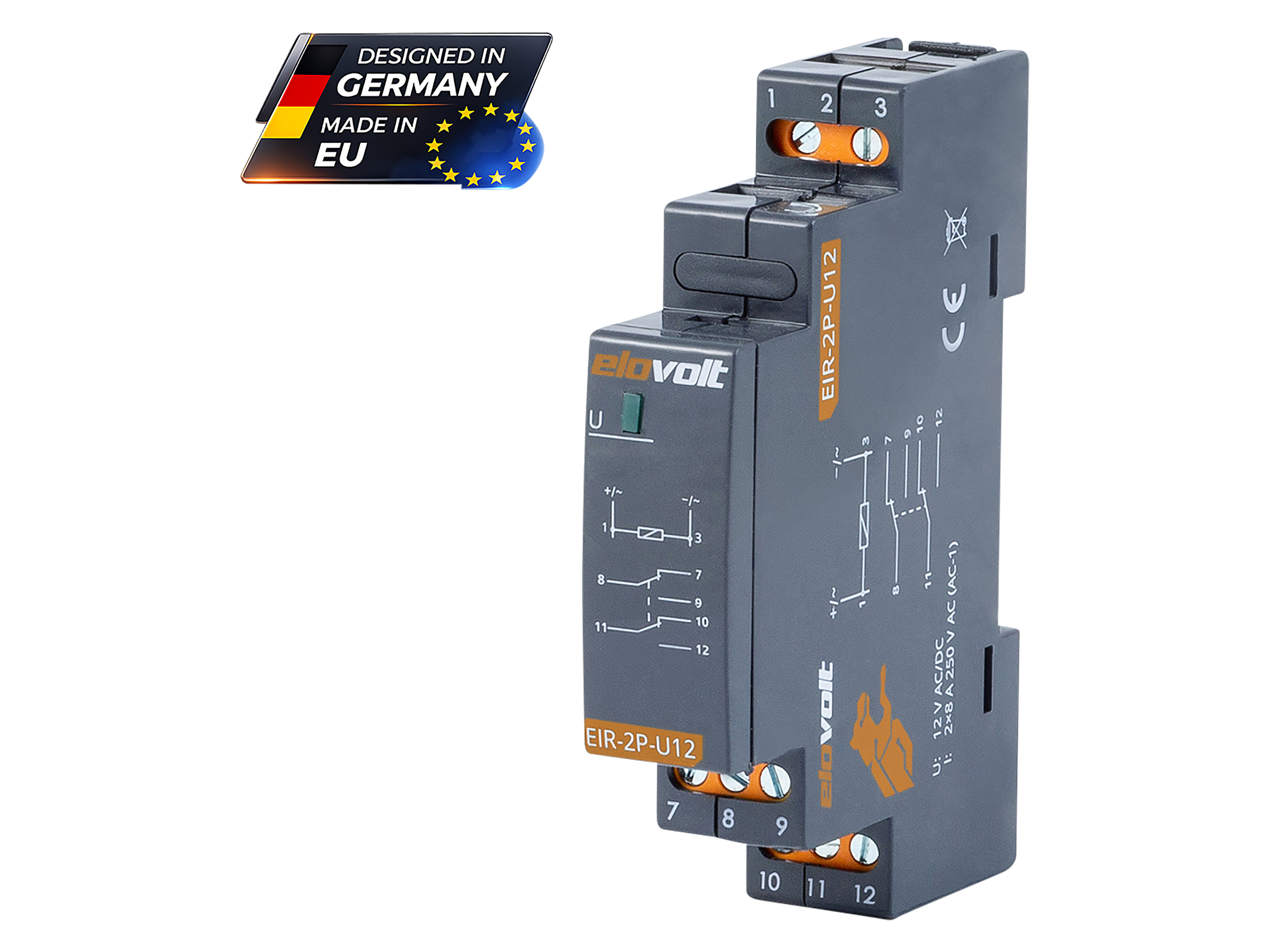 ELOVOLT Schaltrelais EIR-2P-U12, 2x 8 A, 12 V, 2 Wechsler ELOVOLT Schaltrelais EIR-2P-U12, 2x 8 A, 12 V, 2 Wechsler