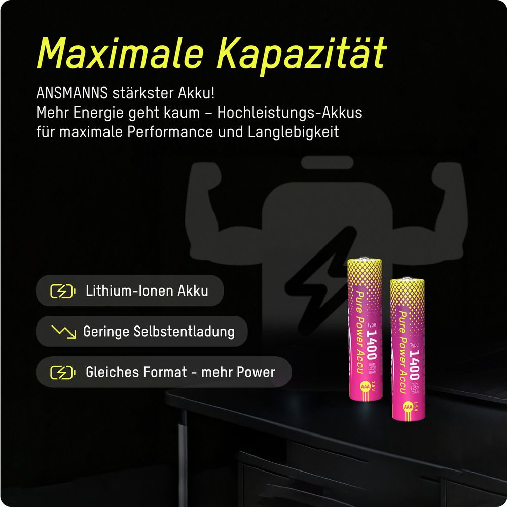 ANSMANN Li-Ion Akkus, Micro AAA, Typ 1400 (min. 1250 mAh), 4 Stück Li-Lon Akkus ANSMANN, Micro AAA, Typ 1400 (min. 1250 mAh), 4 Stück