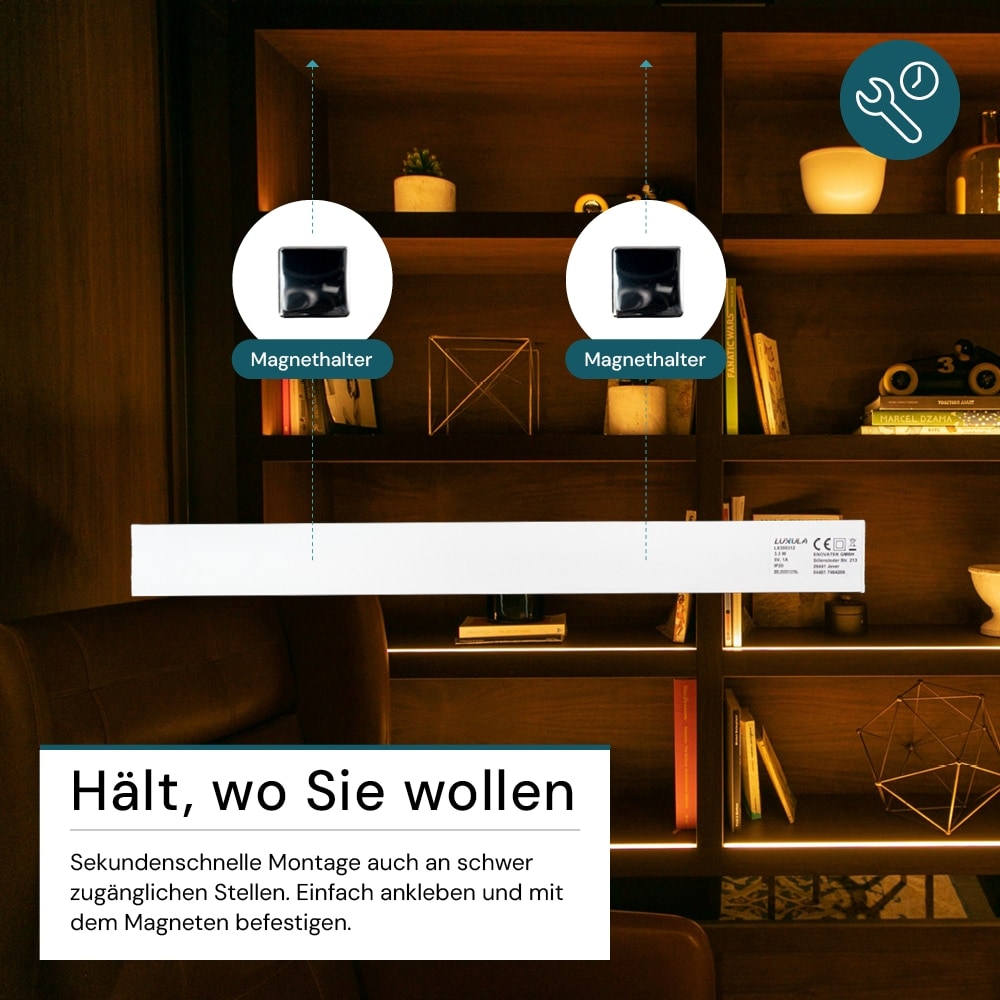 LUXULA LED-Schrankleuchte mit Bewegungsmelder, 4,07W, 140lm, CCT, IP20, silber, 60cm LUXULA LED-Schrankleuchte mit Bewegungsmelder, 4,07W, 1650lm, CCT, IP20, silber, 60cm