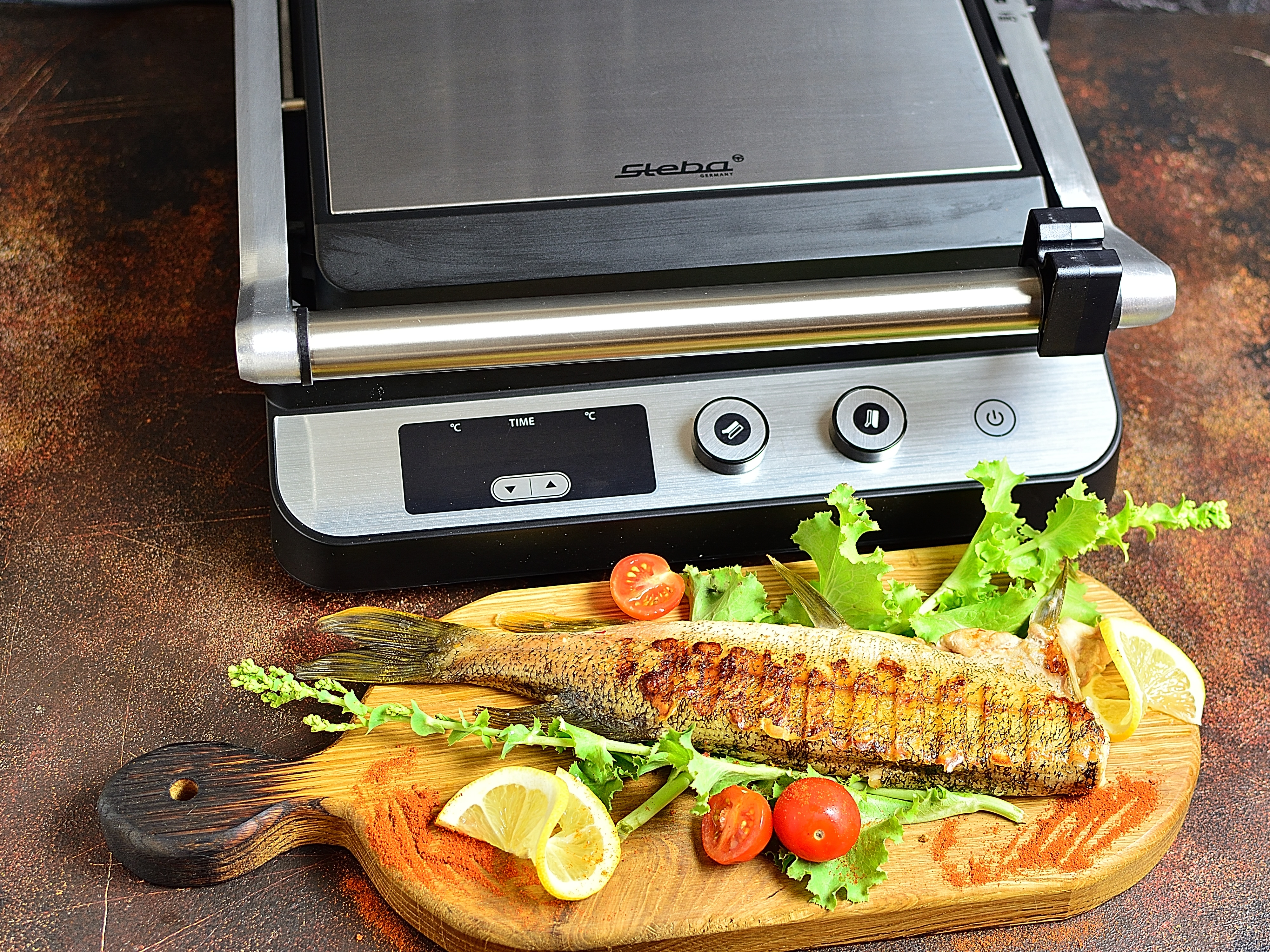 STEBA Kontaktgrill FG 120, Edelstahl, Antihaft, Timer, LED-Display