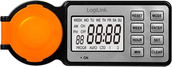 LOGILINK Outdoor-Zeitschaltuhr ET0016, 2,2"-LCD-Display, CEE 7/3, IP44, 3600 W, schwarz/orange LOGILINK Outdoor-Zeitschaltuhr mit 2,2"-LCD-Display, CEE 7/3, IP44, 3600 W, schwarz/orange